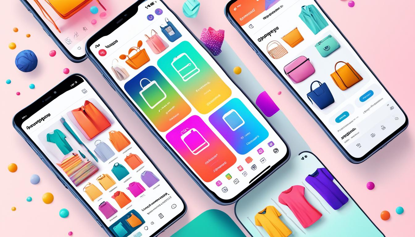 A colorful and vibrant illustration of a smartphone screen showing Instagram's shopping features. Display various product categories such as clothing, beauty, home decor, etc. The interface should be user-friendly and intuitive with clear calls-to-action for users to shop and purchase items directly from the app. Show off the convenience of this feature by displaying a happy shopper receiving their order at their doorstep.