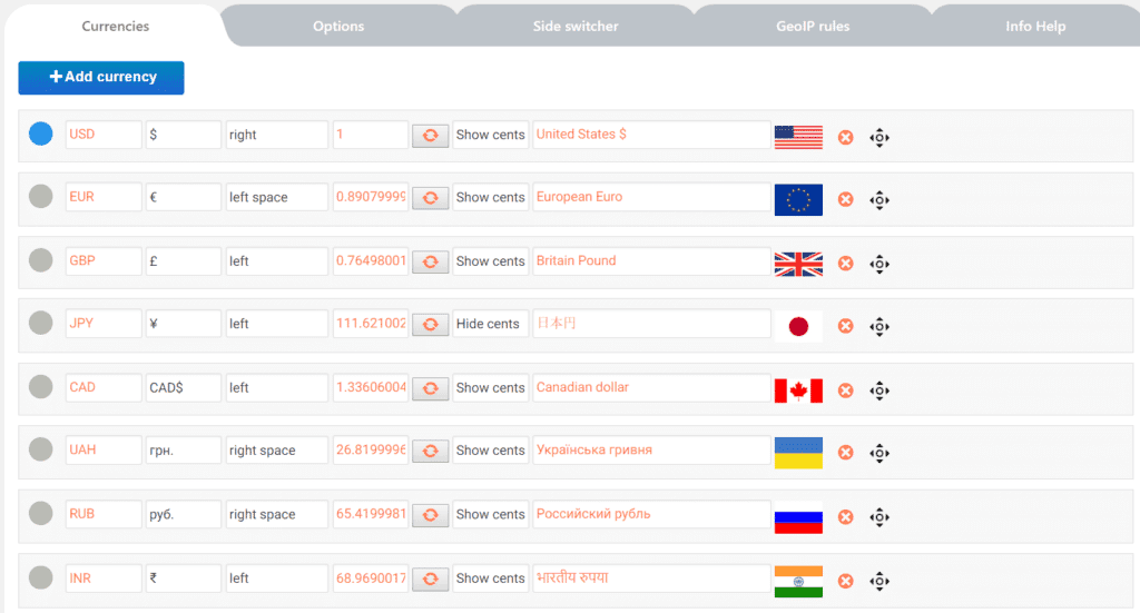 Currency switcher