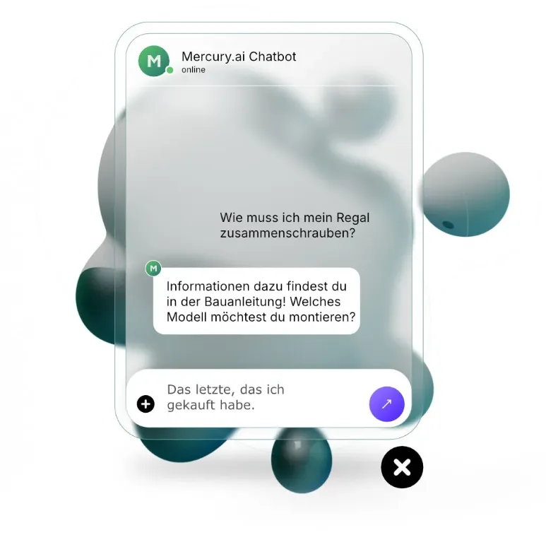 Mercury.ai Chat Widget auf einem Smartphone – KI-gestützter Chatbot im Einsatz