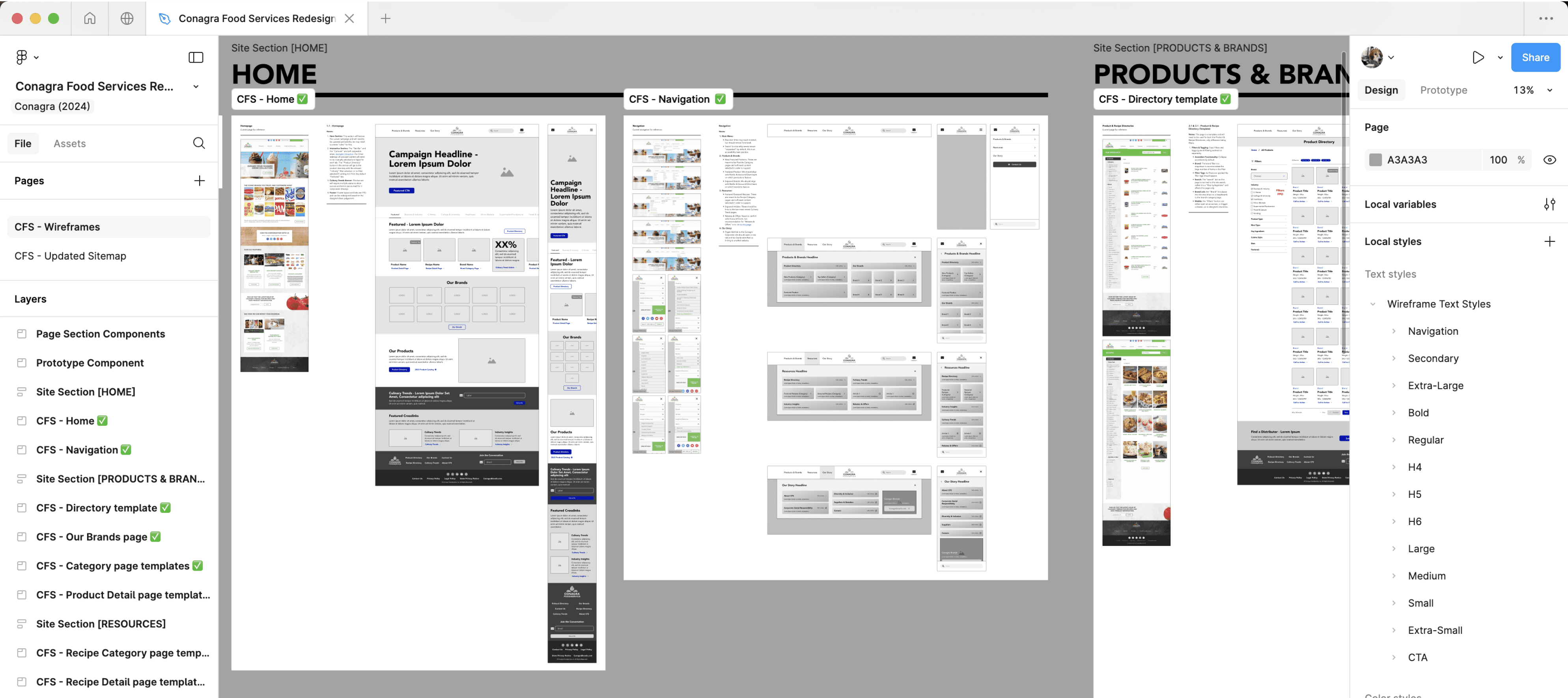 Conagra Foodservice Wireframes