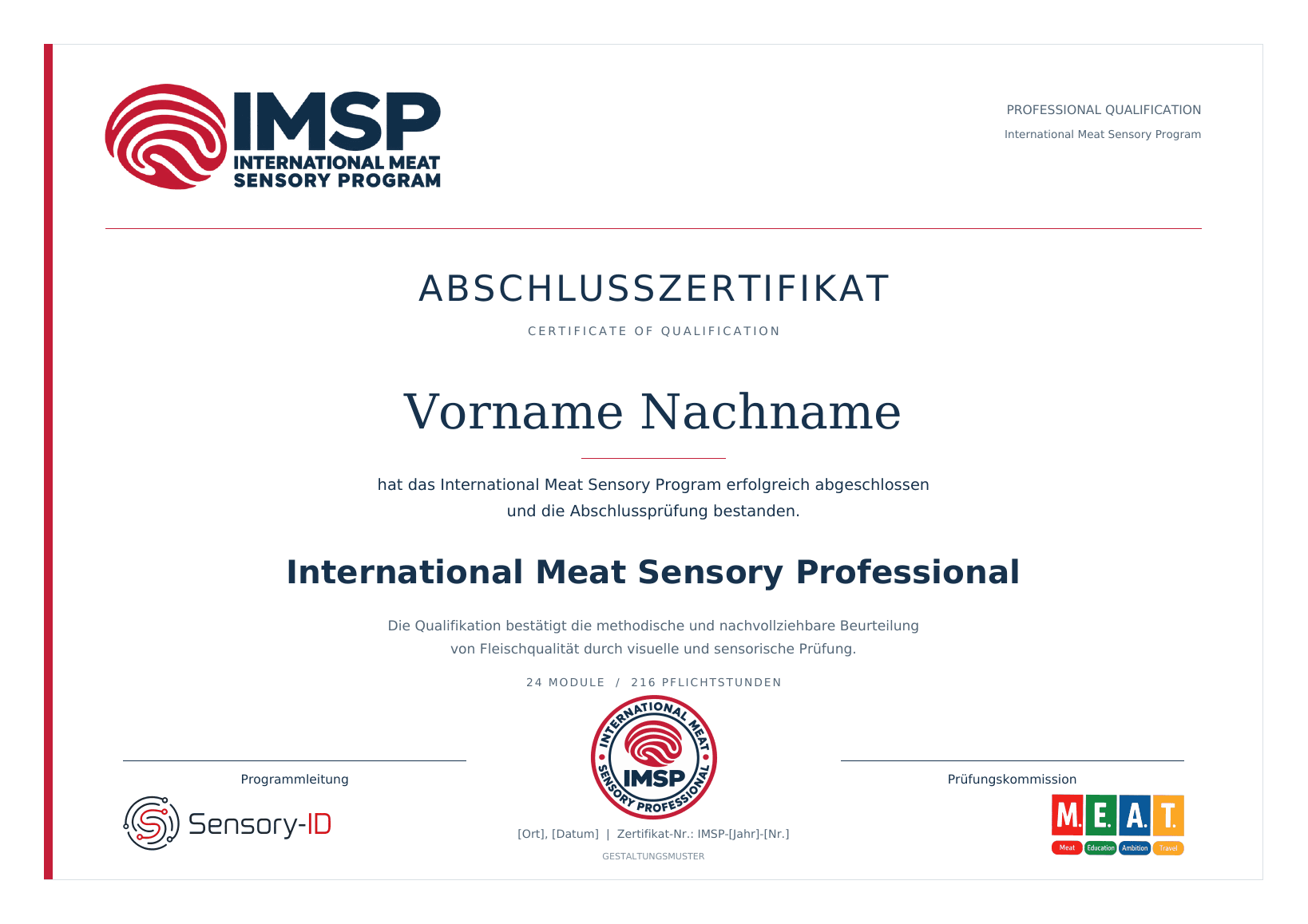 Original-Abschlusszertifikat International Meat Sensory Professional (IMSP)