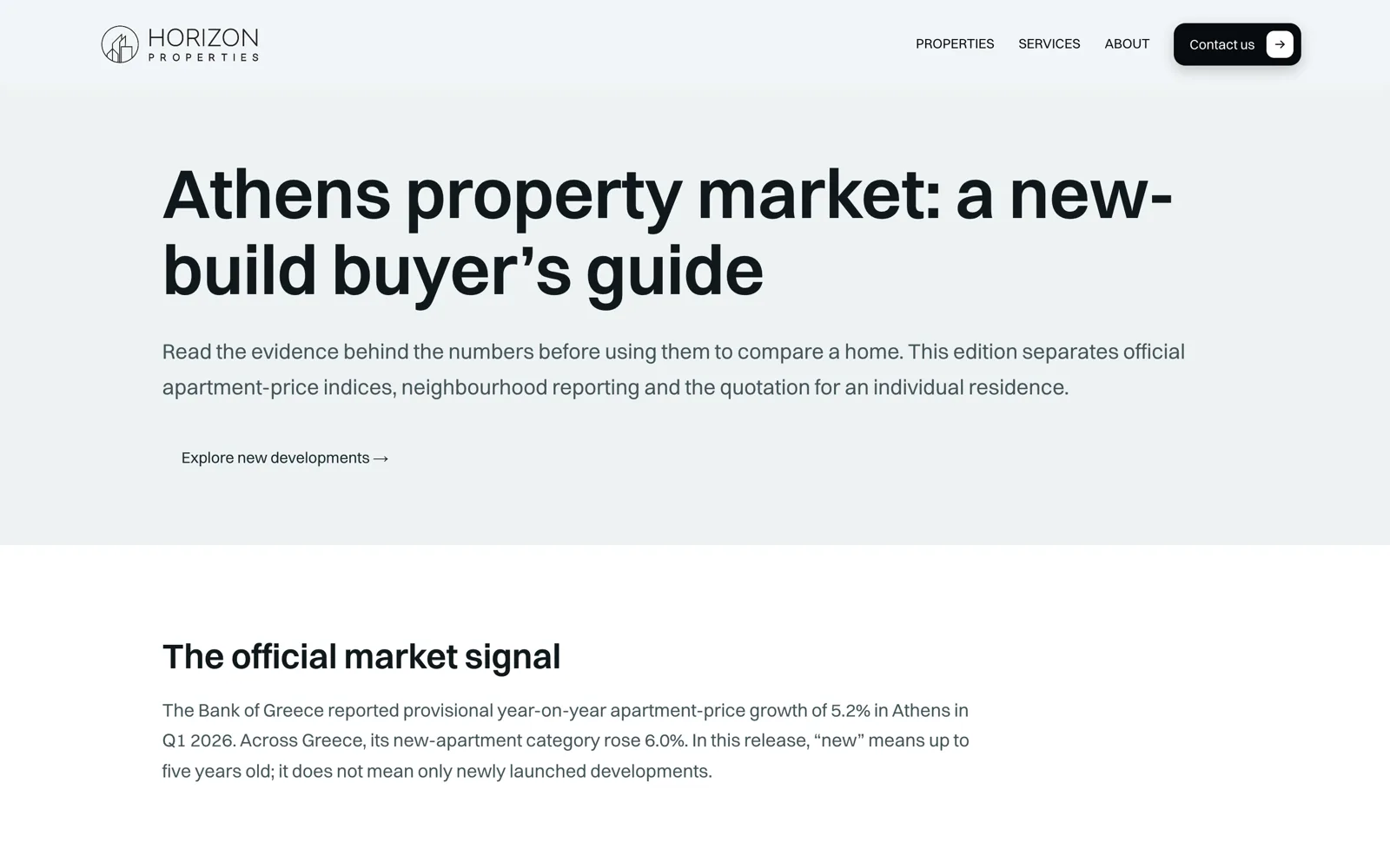 Horizon Properties website: A new-build market report