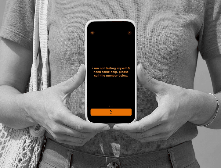 SOS screen on the Lullogram app held by person