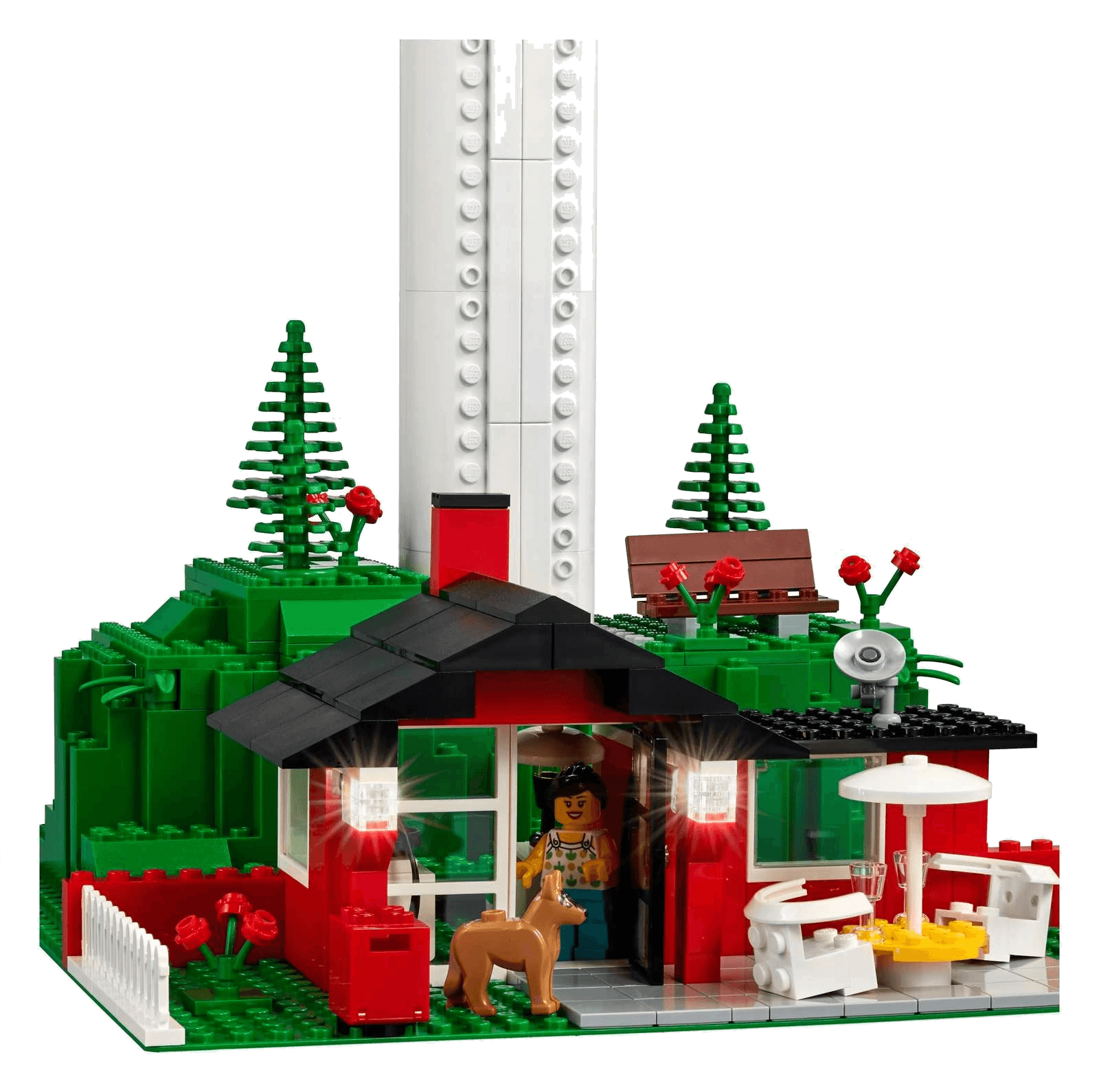 LEGO® Vestas Wind Turbine (sett 10268) - detaljbilde av rødt hus ved turbinfoten, Brikkenerd