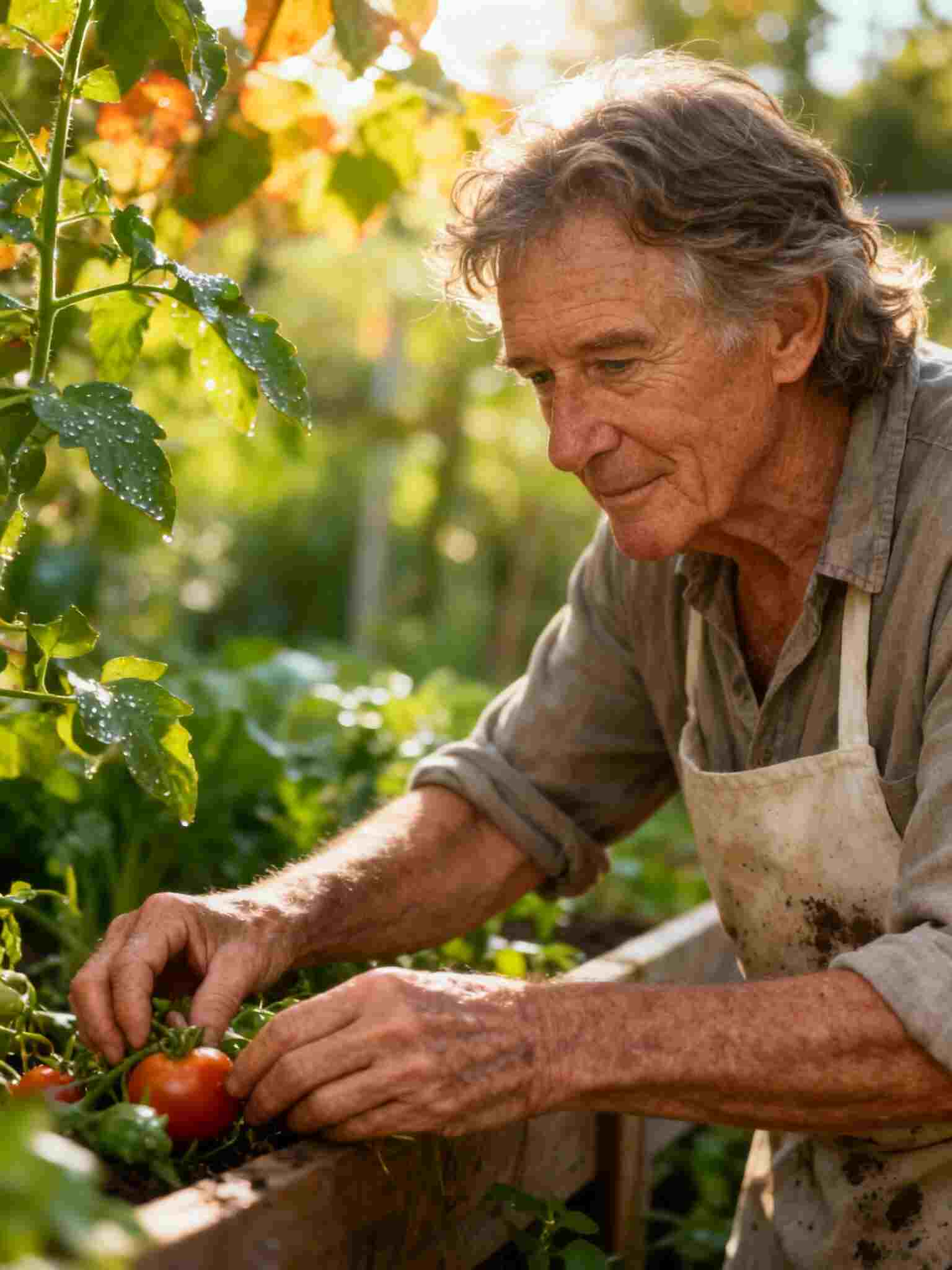 Elderly man picking vegetables, created with Runway AI Video Generation
