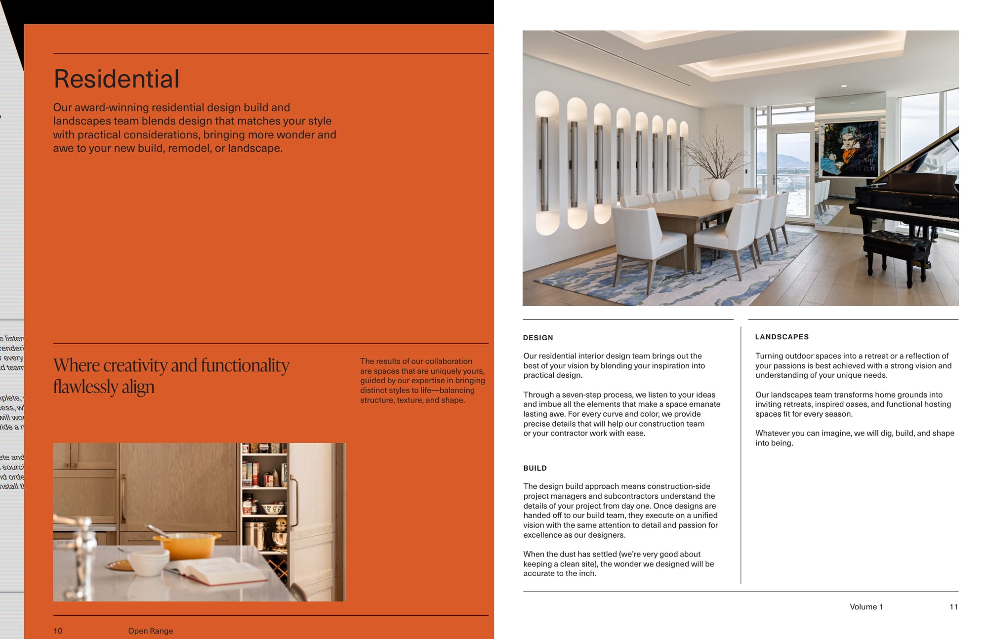 Magazine spread: Residential section opener in orange