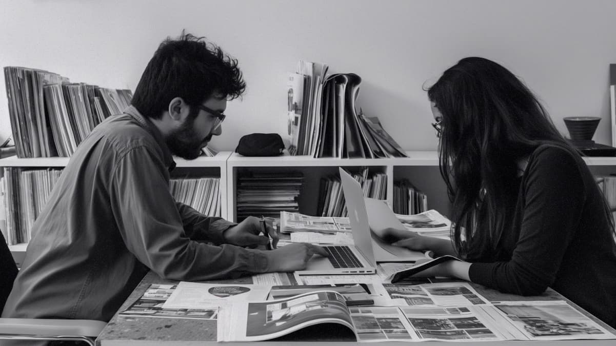 Two people collaborating