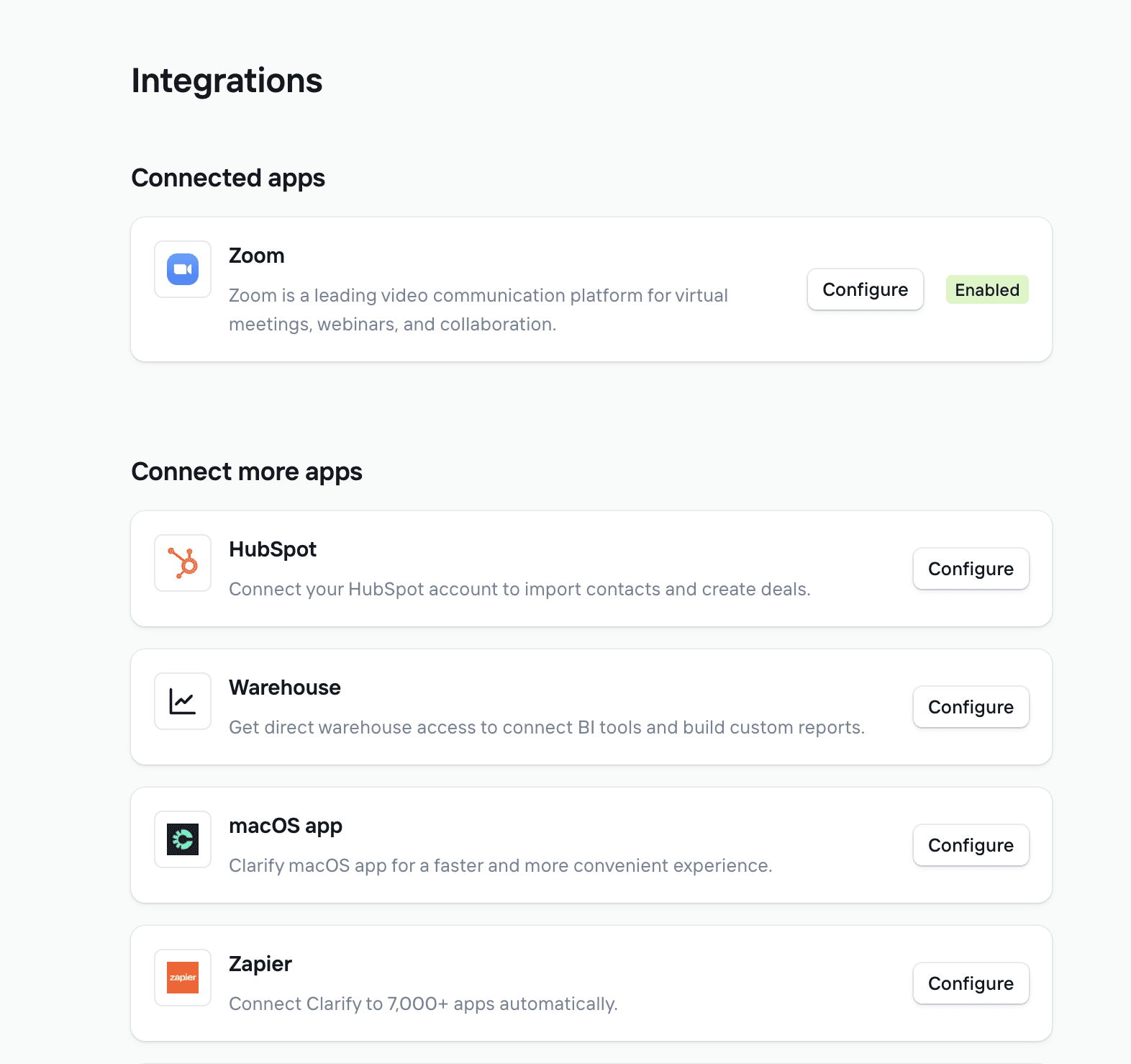 Clarify AI CRM Review integrations