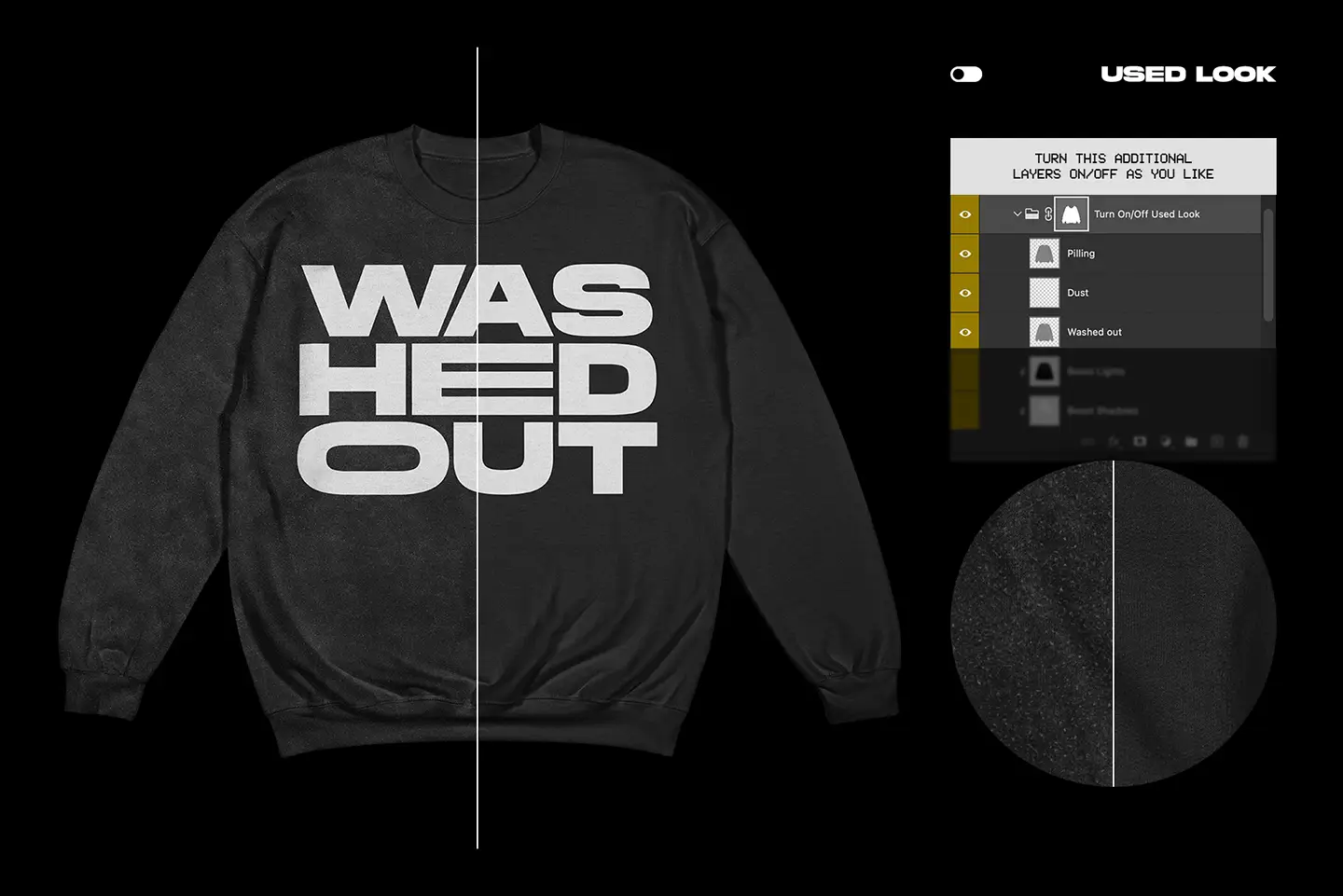 Gildan 18000 Crewneck Flat mockup used fabric look with worn texture