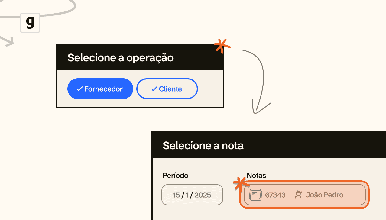 Tela do sistema ERP da Gsoft onde você pode selecionar a operação: “Fornecedor” ou “Cliente”. 