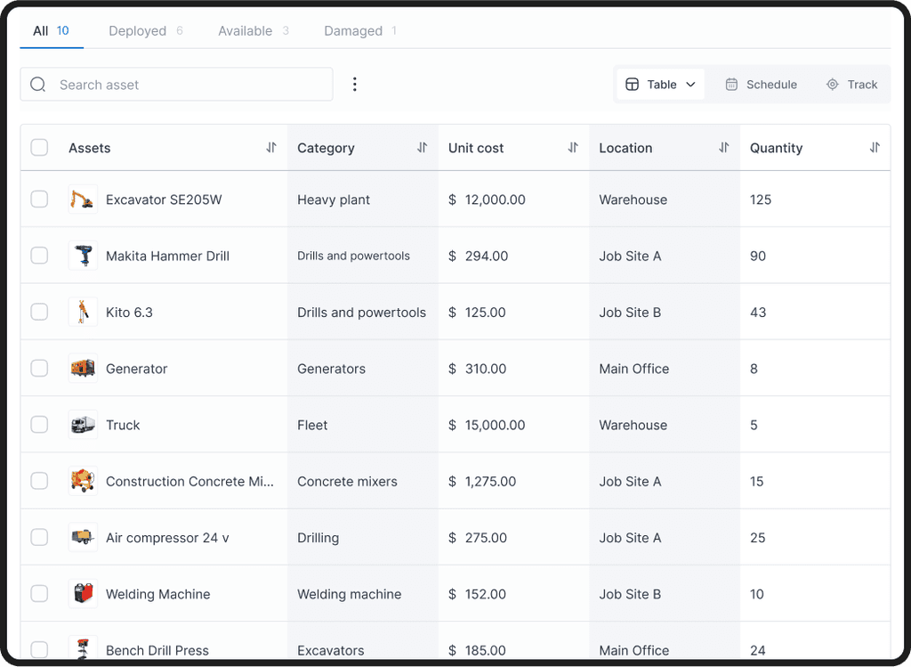 MapTrack Asset List