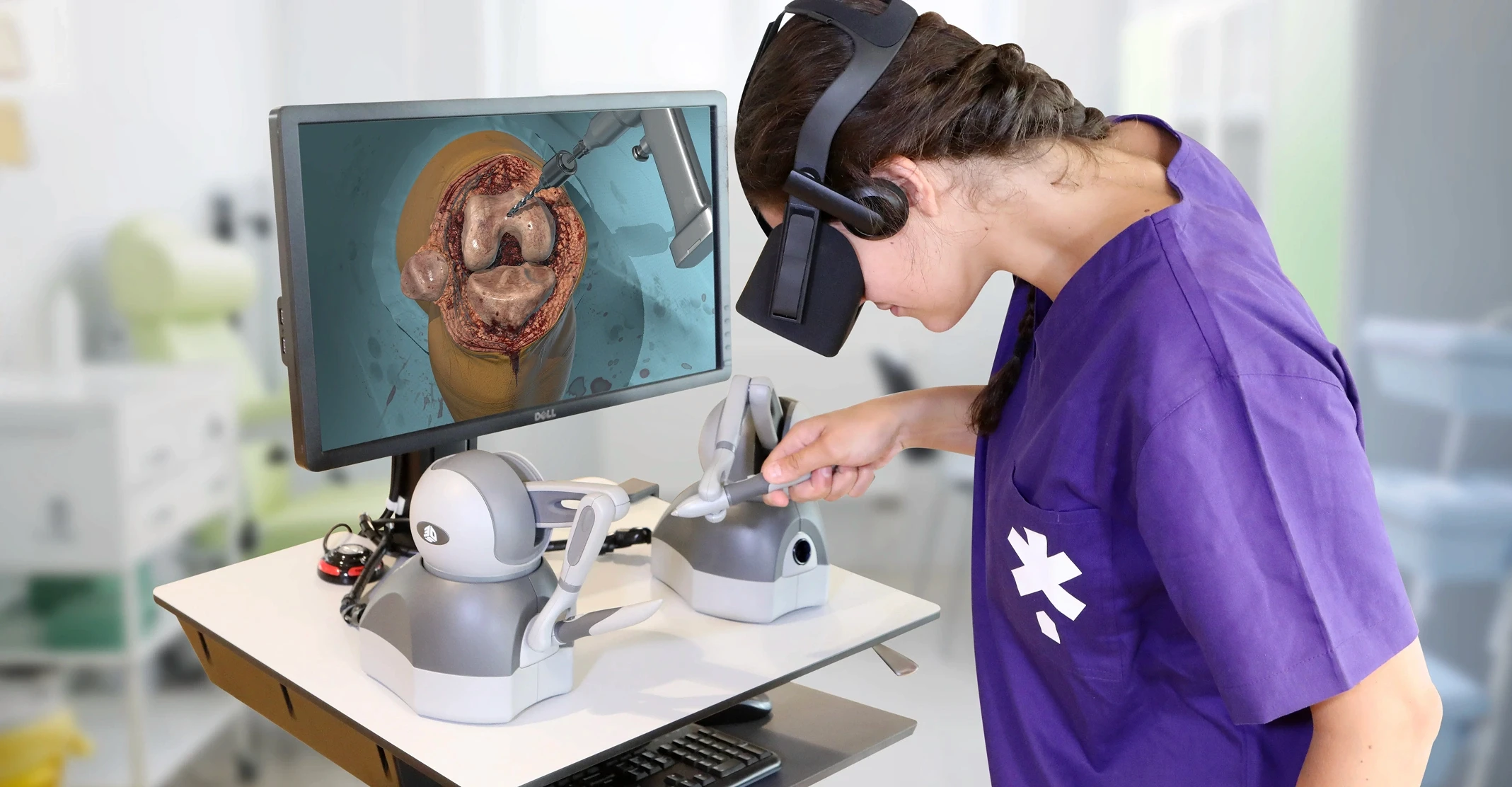 Virtual reality medical training and simulation enabling residents to rehearse surgical procedures in immersive 3D environments.