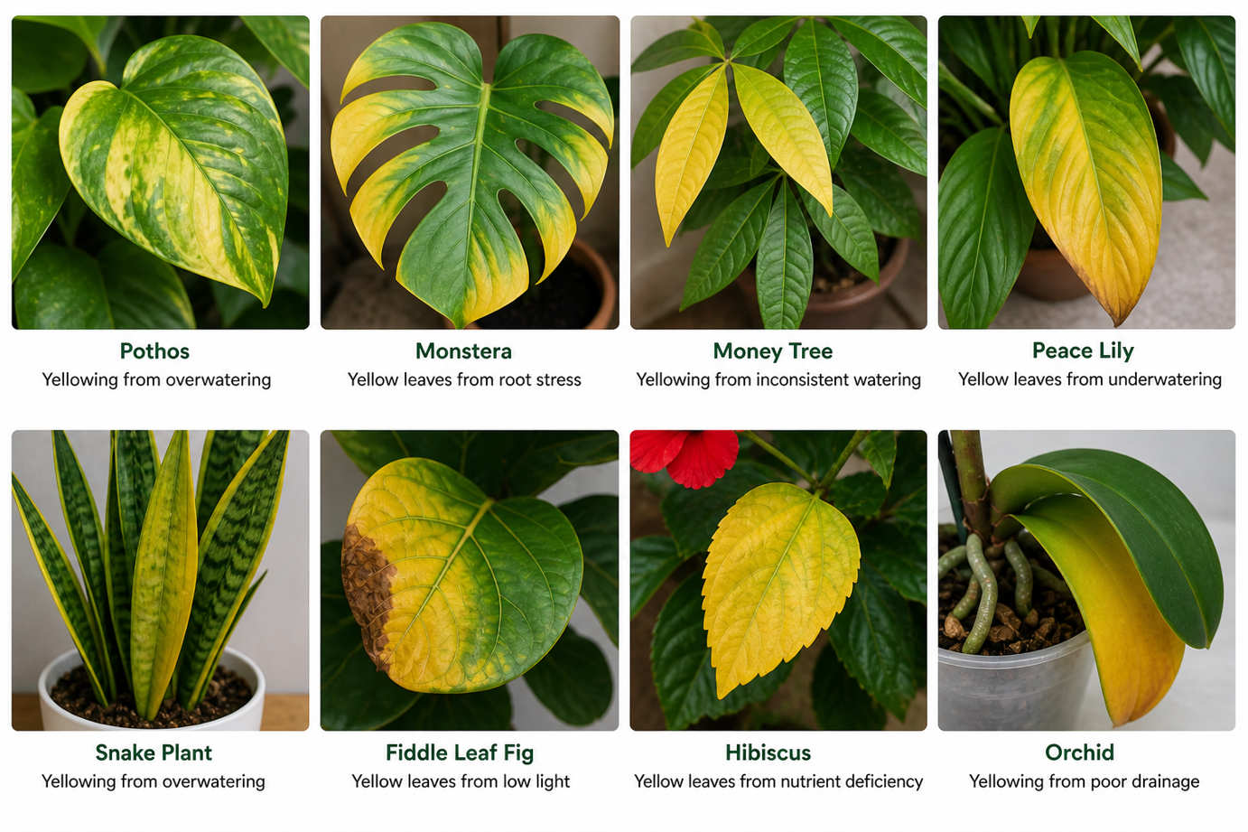 Plants with yellow leaves and reason