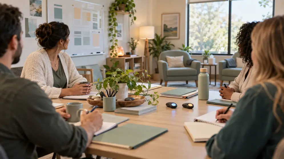 Clinicians coordinating trauma-informed EMDR care within an intensive outpatient program