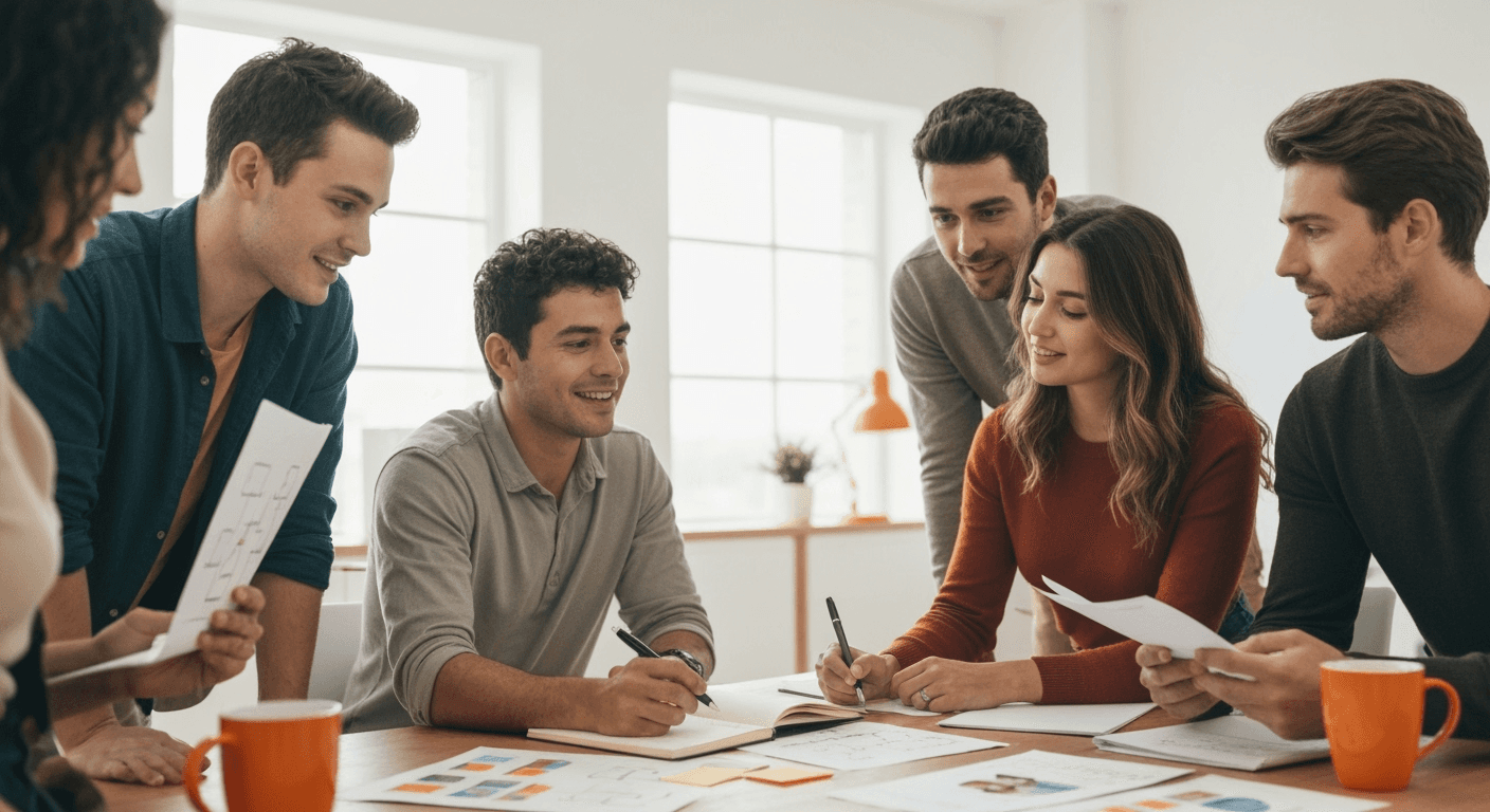 Photo of a team of people planning together