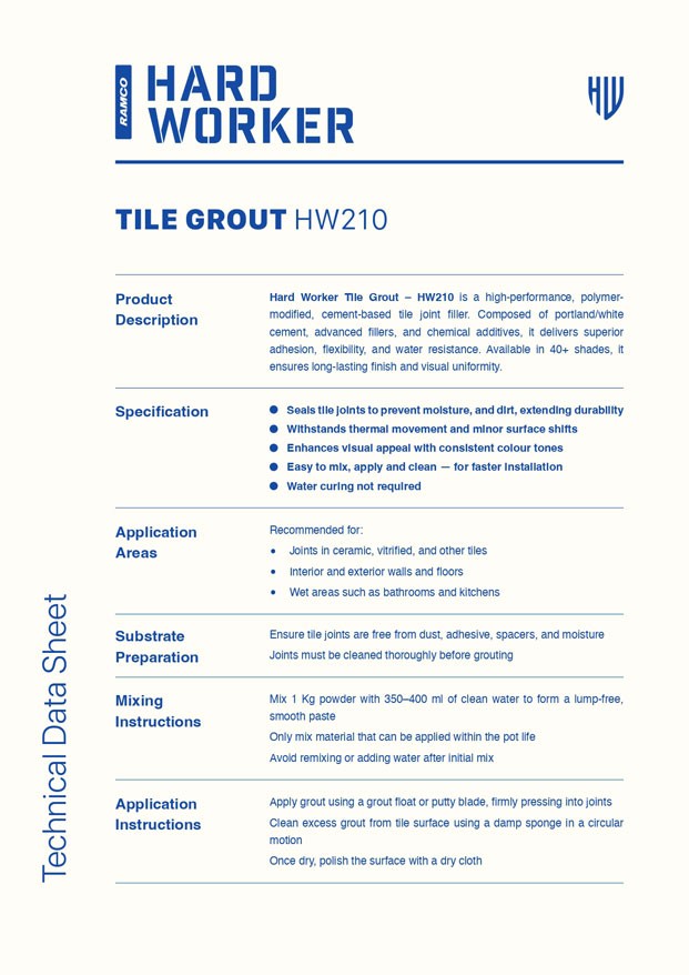 Hard Worker Tile Grout Technical Data Sheet