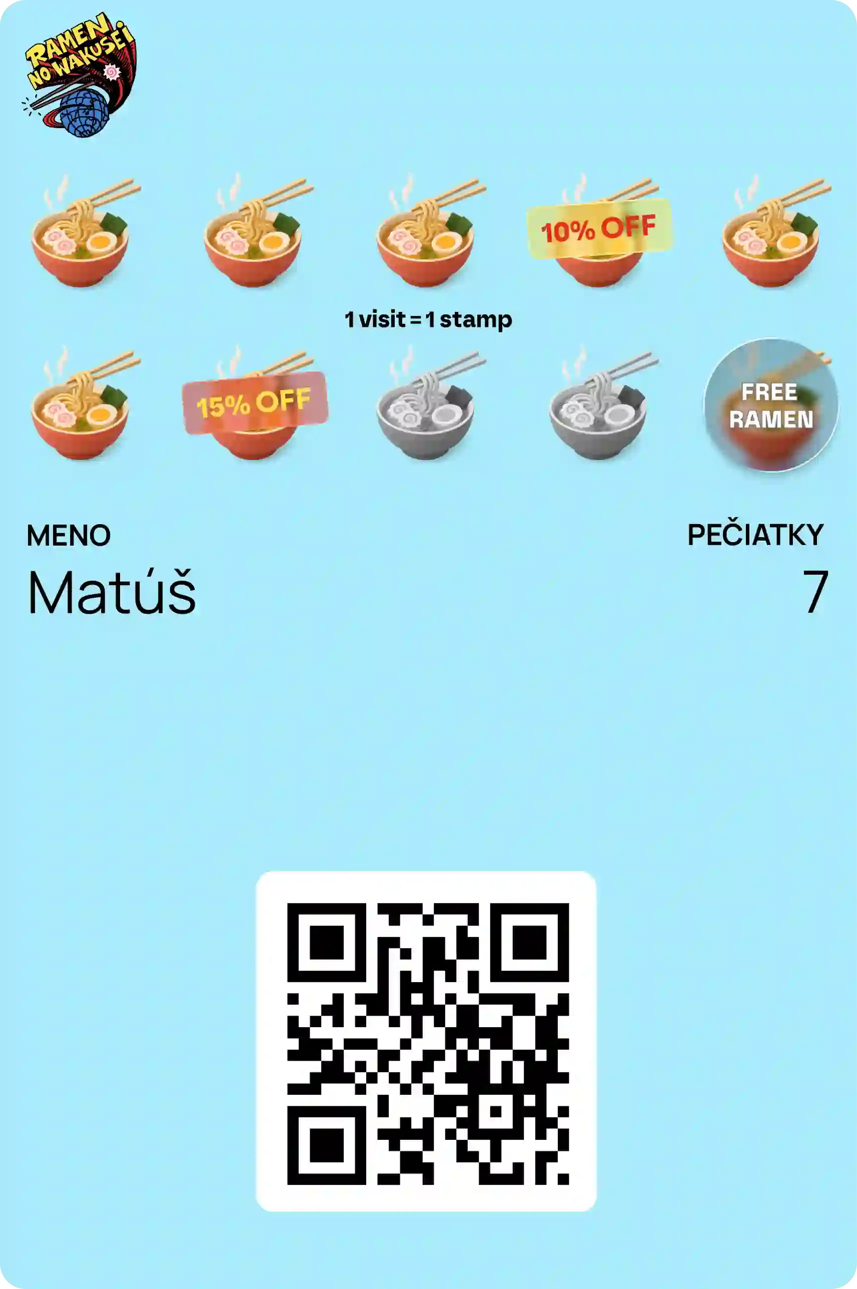 Digitálna vernostná karta VEXiON cards s QR kódom, zbieraním bodov a pečiatok pre kaviarne, reštaurácie a služby