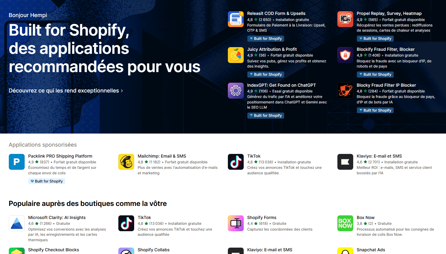 application shopify app store