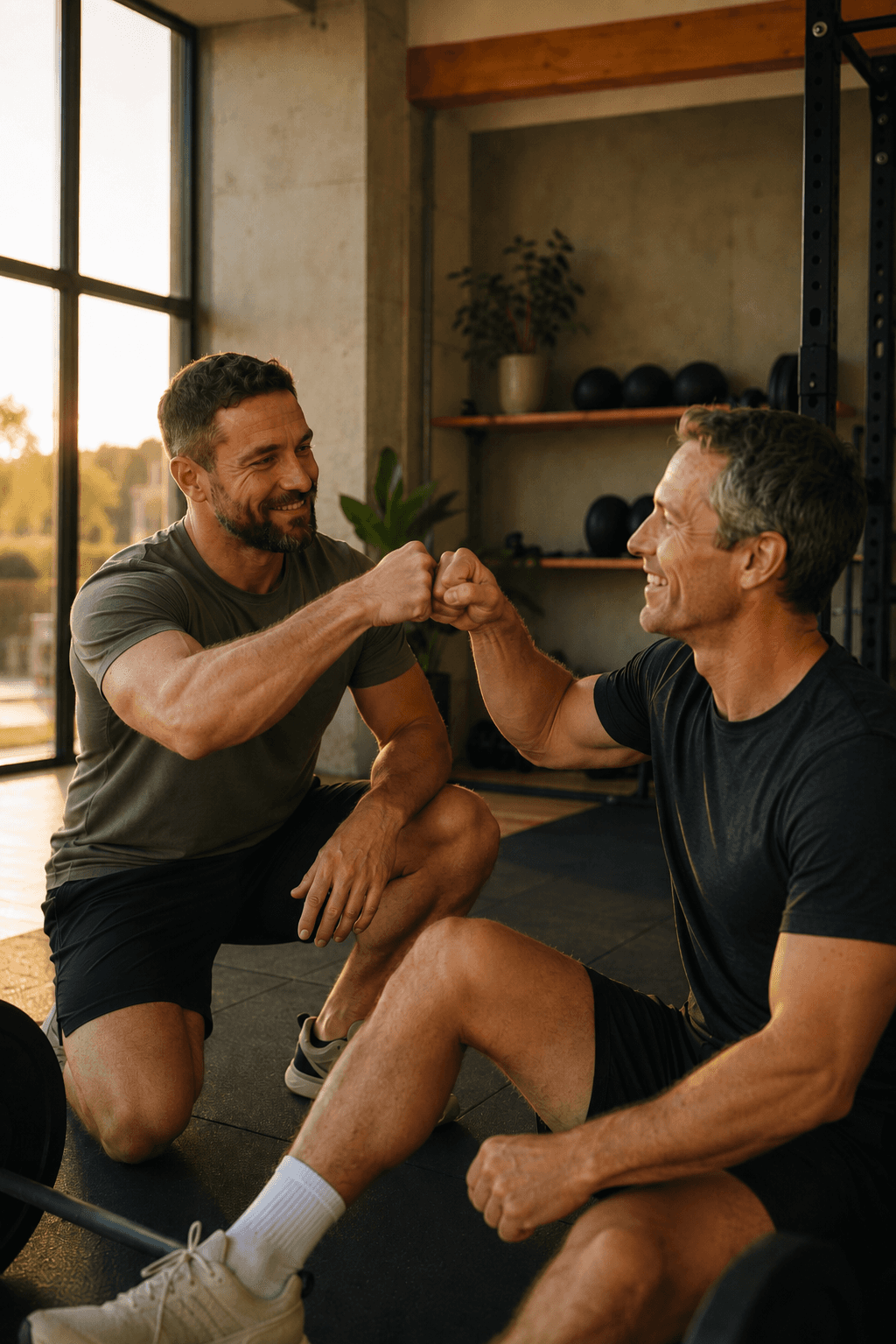 Coach and client high-fiving after a set