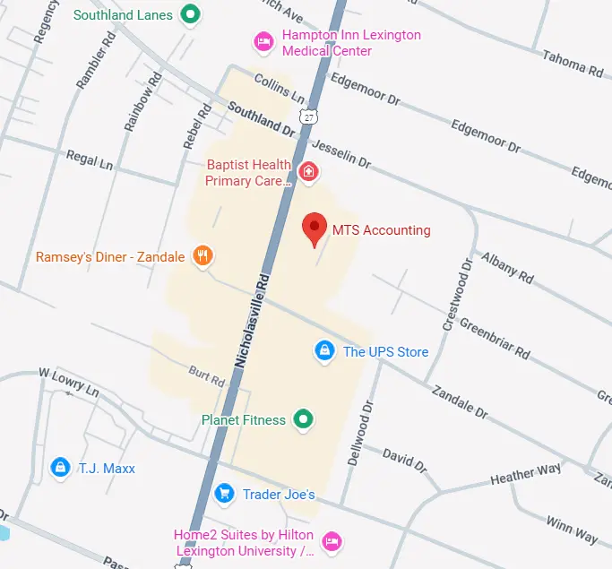 A screenshot of google maps showing MTS Accounting