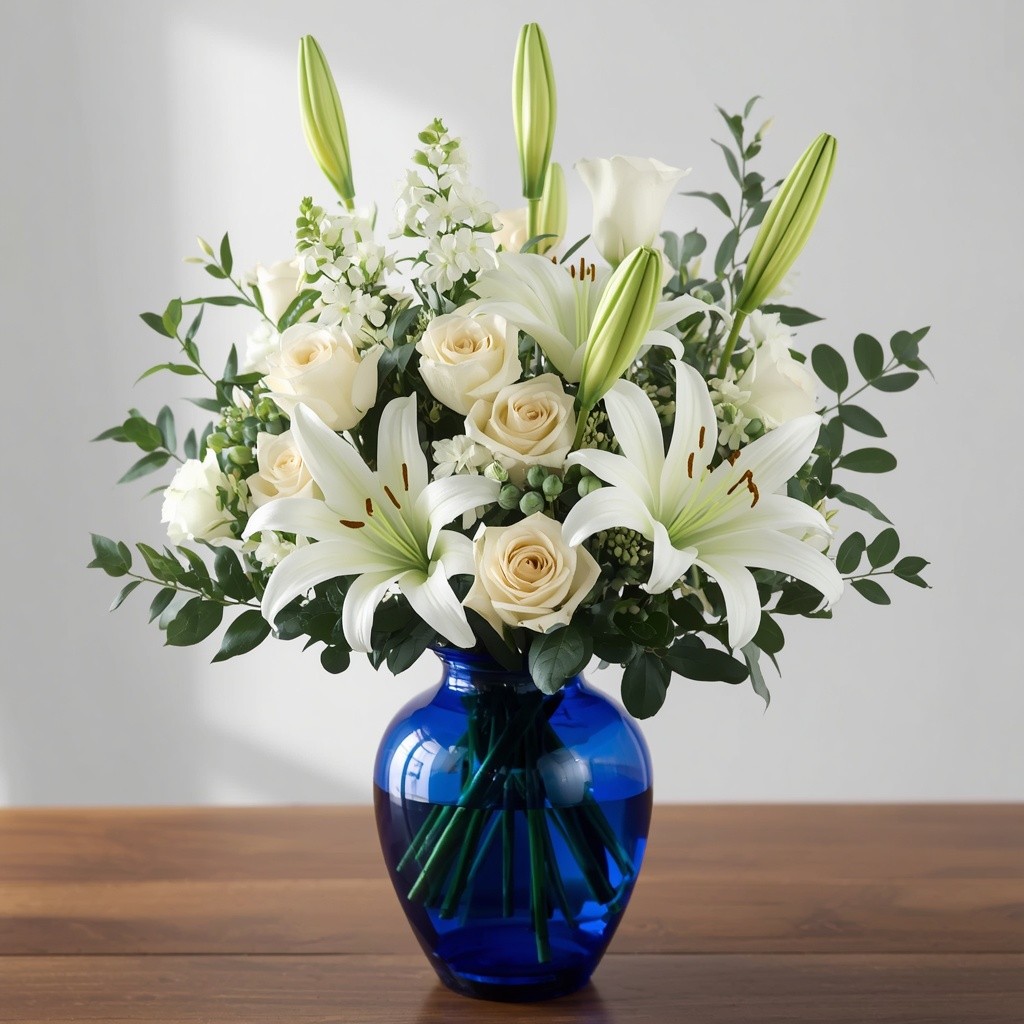 Sapphire Sky Vase – funeral sympathy floral arrangement, hand-delivered by local DMV florist | Our Legacy Thread™