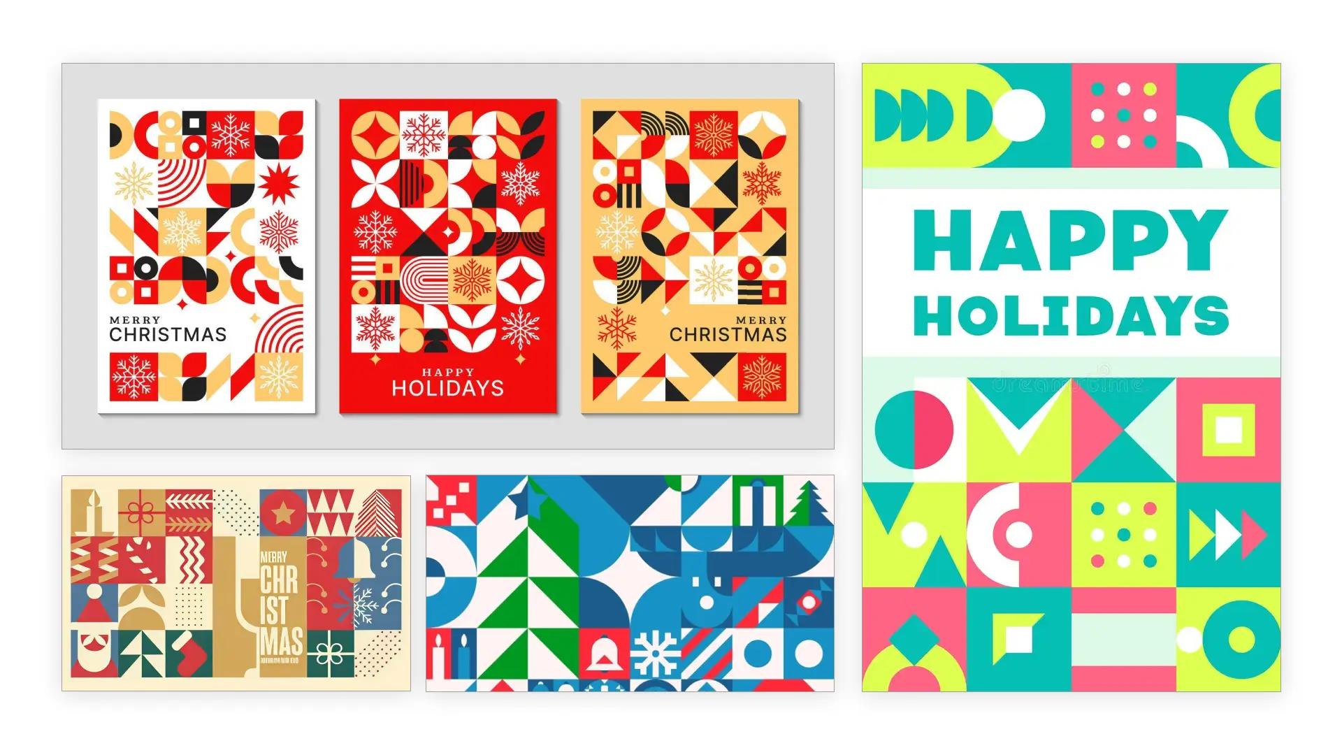 Early visual exploration of holiday-themed geometric tiles, testing color palettes, icon density, and repeatability across formats.