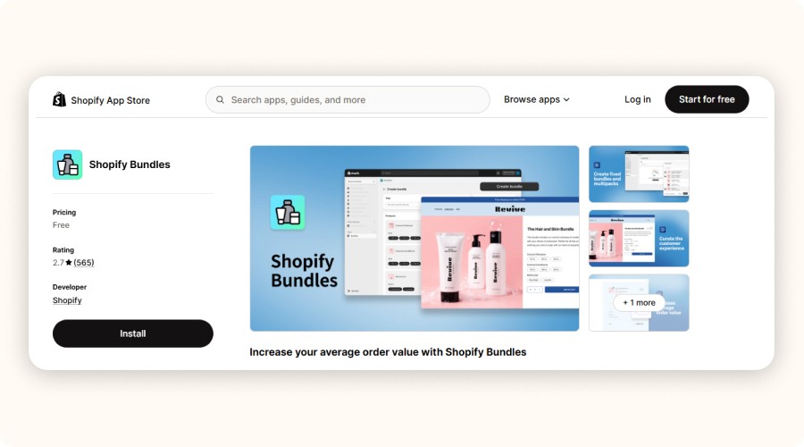 Shopify Bundles app interface showing product bundles and dashboard preview&nbsp;