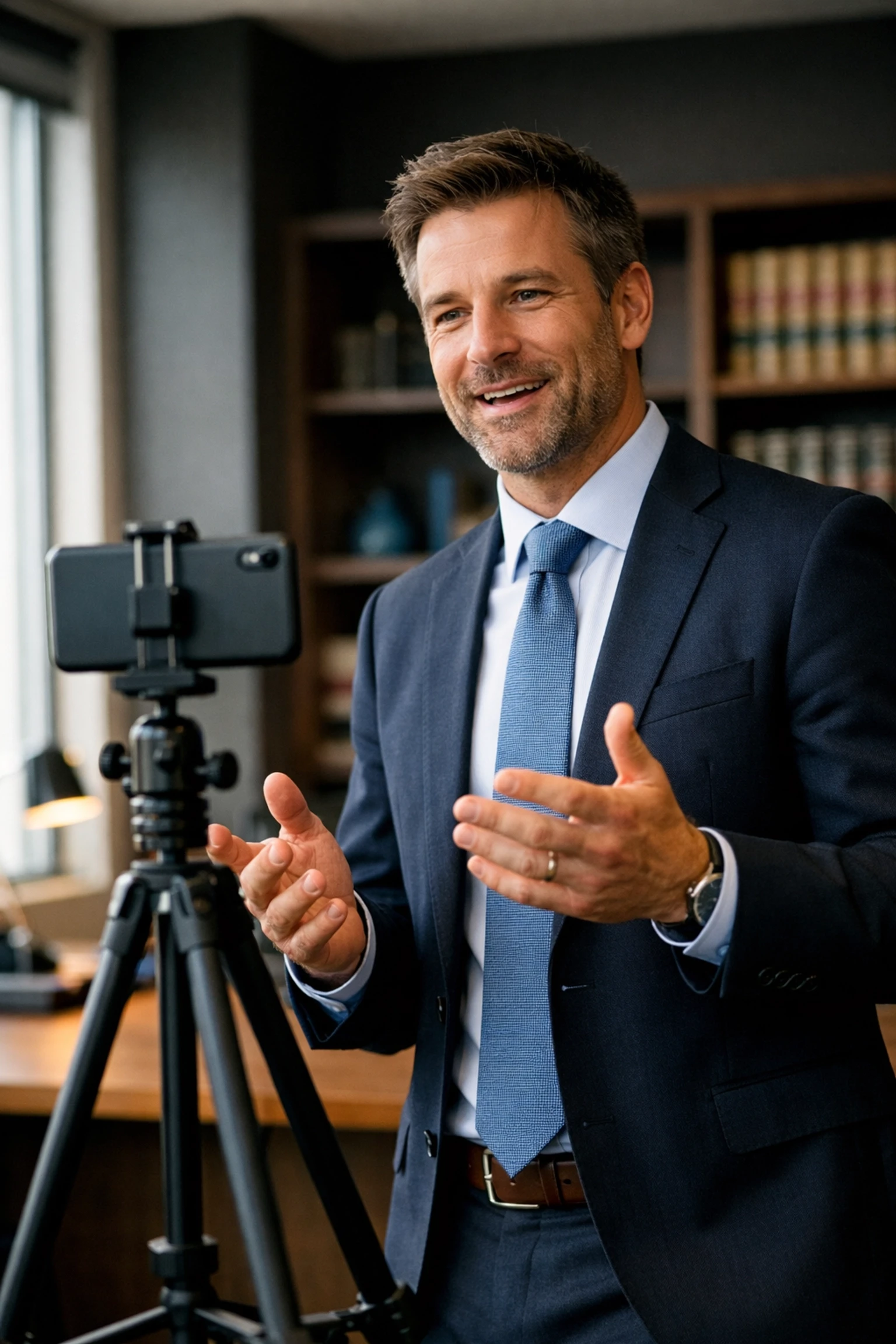 Melbourne lawyer recording video content on smartphone for client trust building