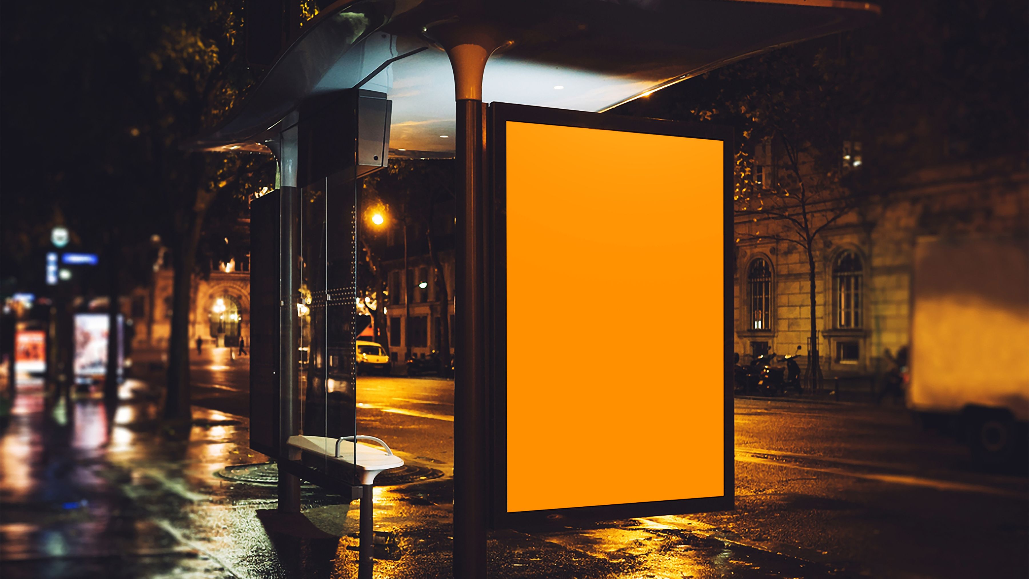 Empty orange ad at busstop