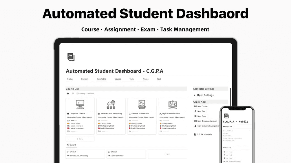 Automated Student Dashboard Notion Template