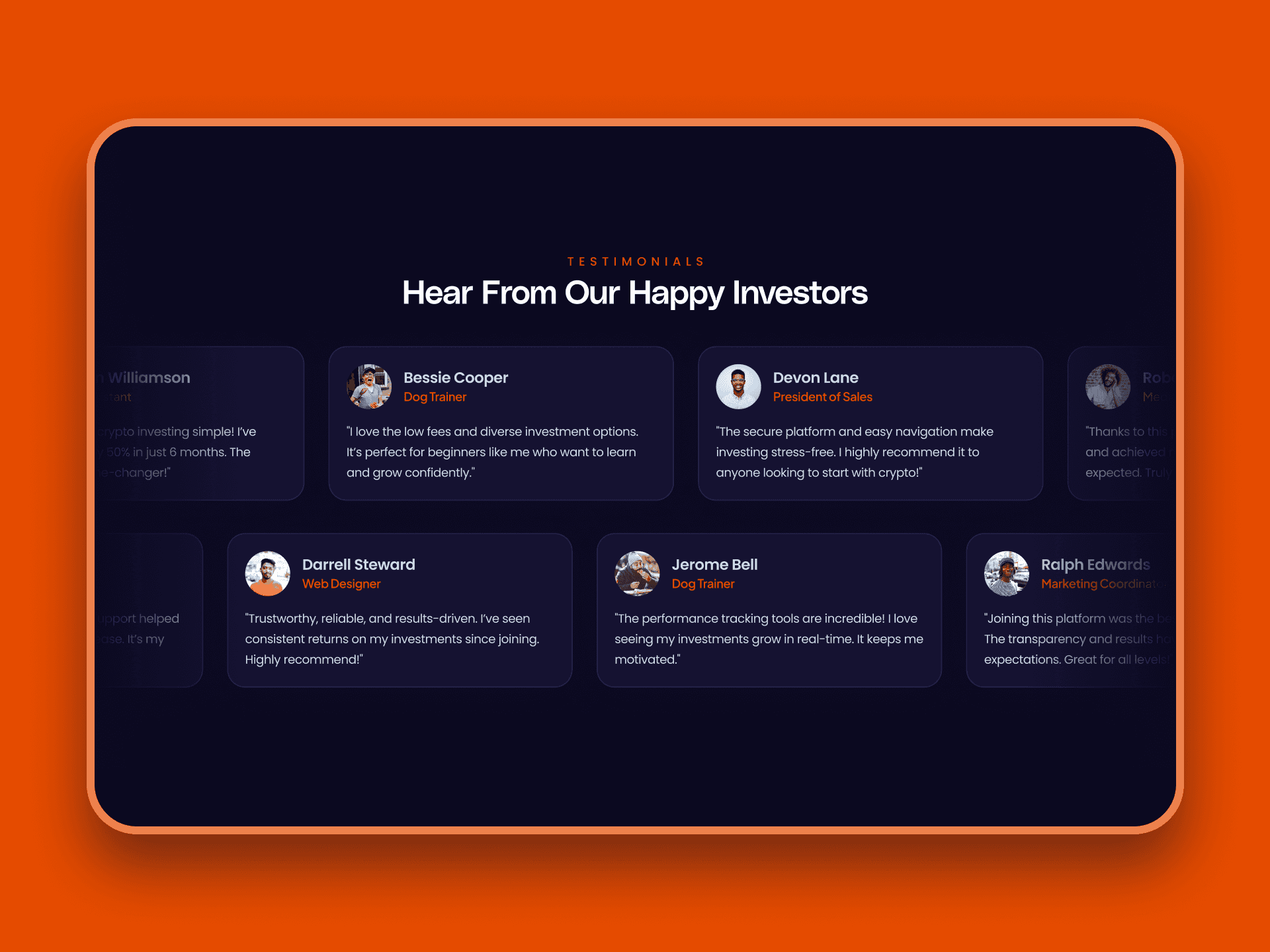 Glaxy Crypto Testimonial Section
