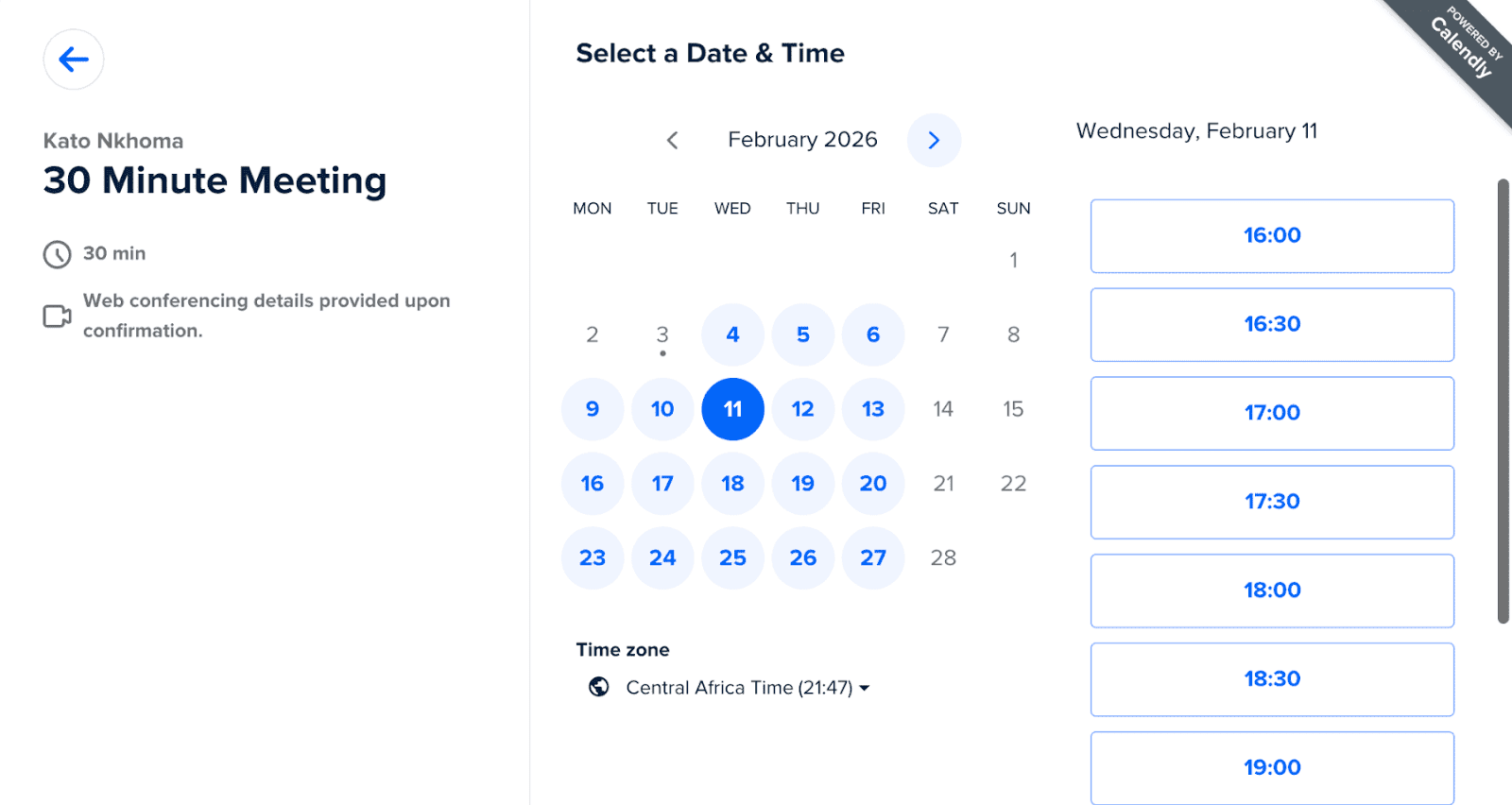 Setting a meeting in Calendly