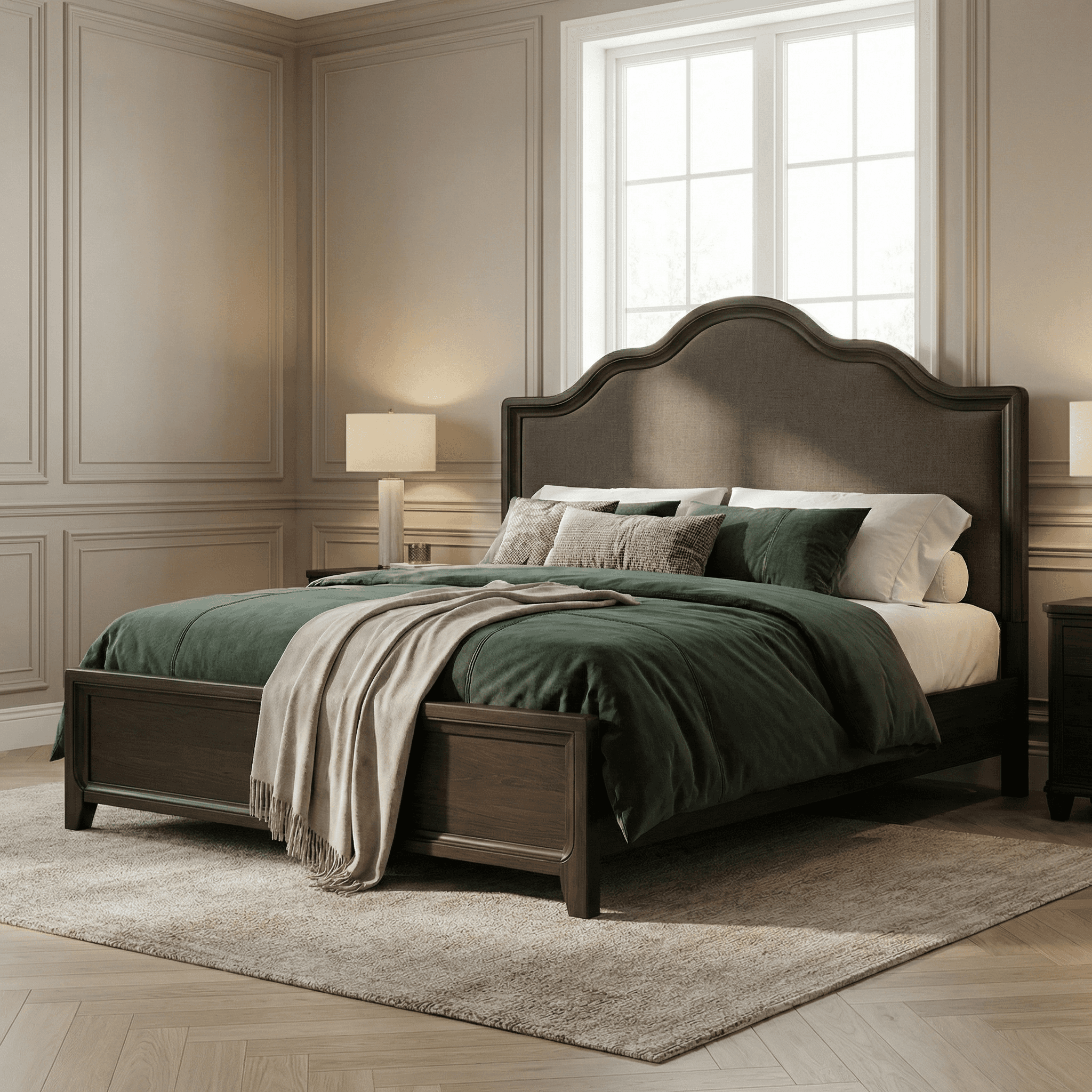 Monarch Nor luxury bed with upholstered headboard and premium finish