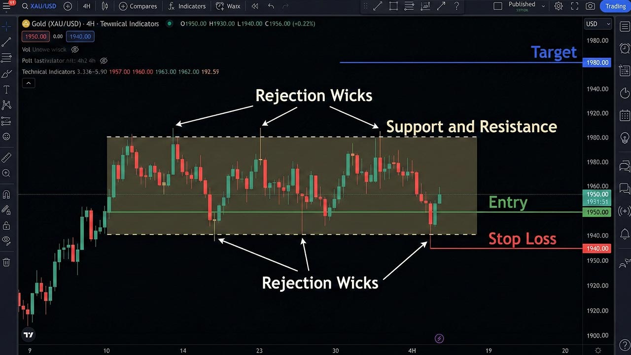 Gold Strategy Example trade (range market)