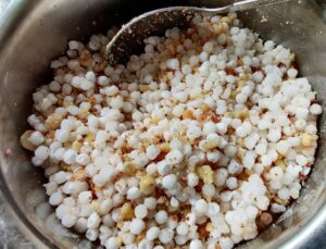 Soaked sabudana mixed with peanut powder, salt and sugar.
