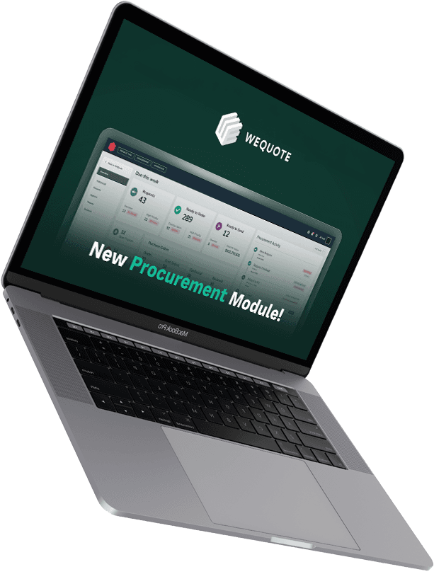 WeQuote procurement dashboard showing actual spend, over-budget alerts, and predicted costs in a visual chart