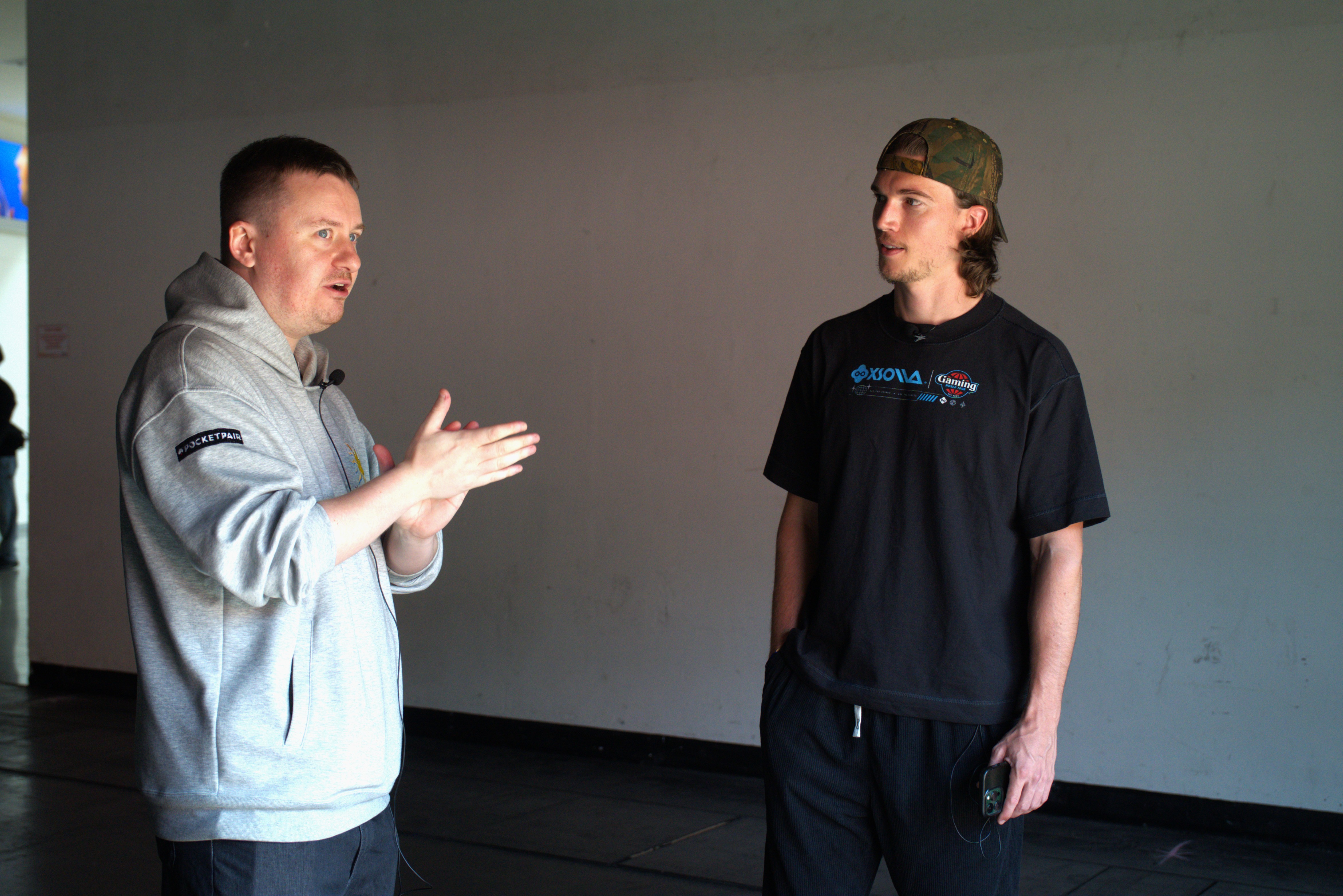 Interviewer Jake Lucky with PocketPair's Bucky