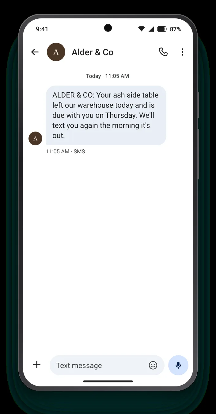 An arrival day instead of a link shipping text on an Android phone