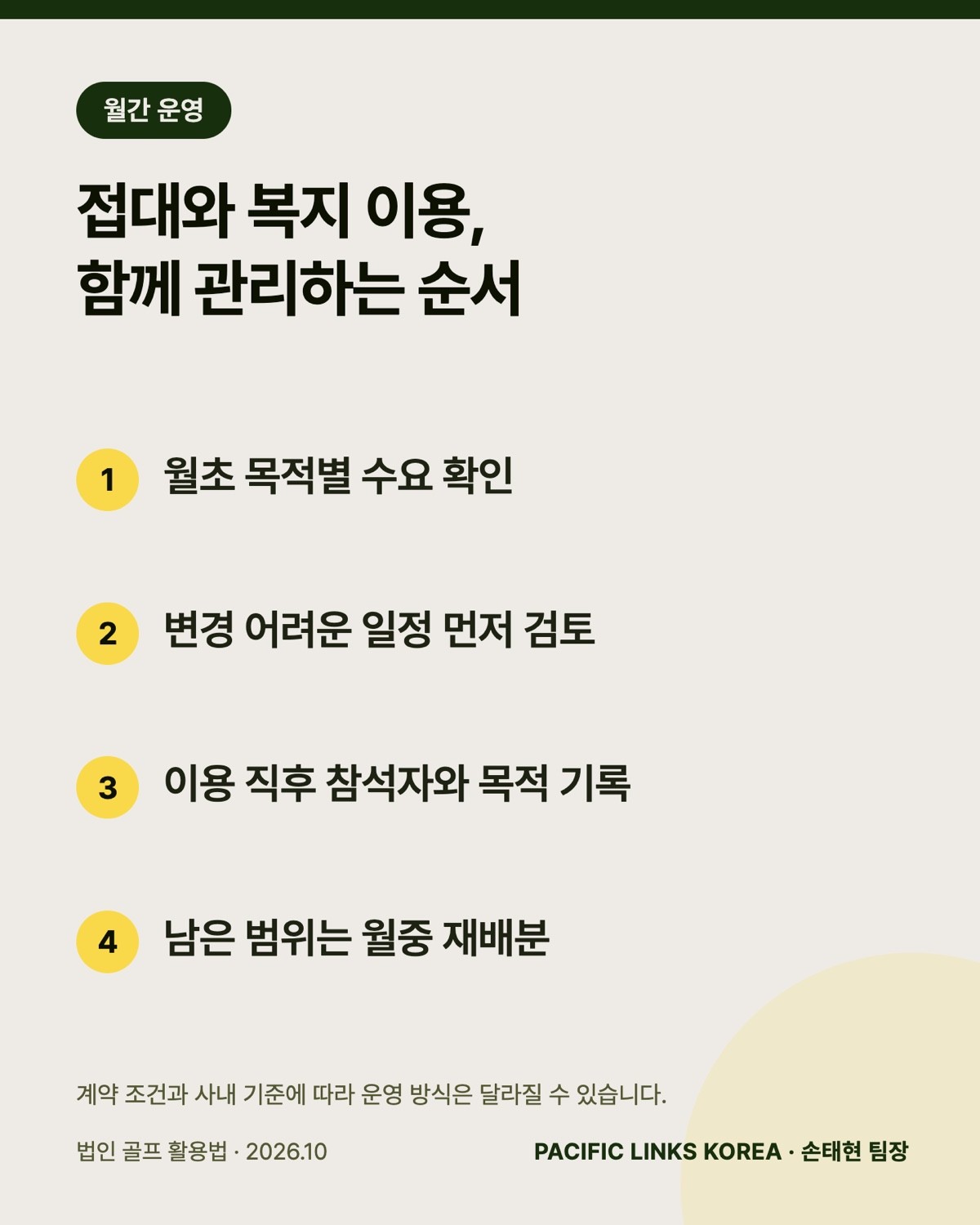 접대와 복지 이용을 함께 관리하는 월간 배분 순서