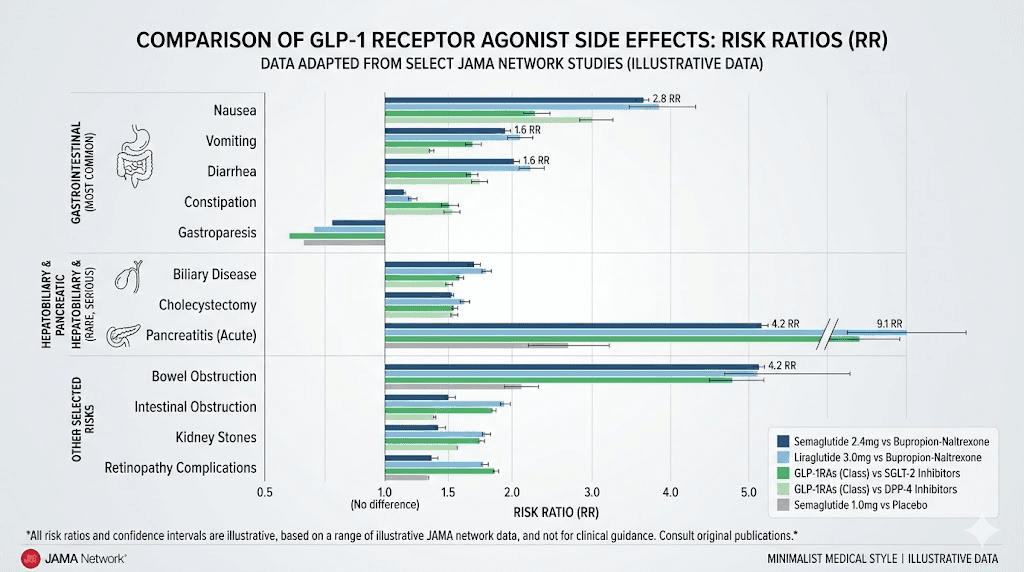 GLP-1 agonist side effect risk ratios from clinical studies