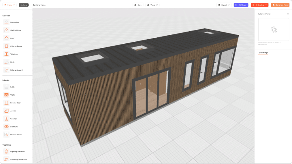 Preview of the exterior 3D model of Lightwell Cabin in Tiny Easy's 3D Designer Software