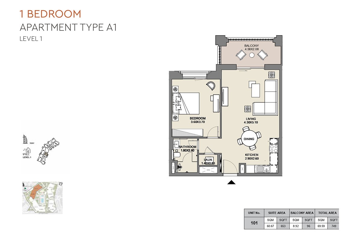 Al Jazi Floor Plan 1BR