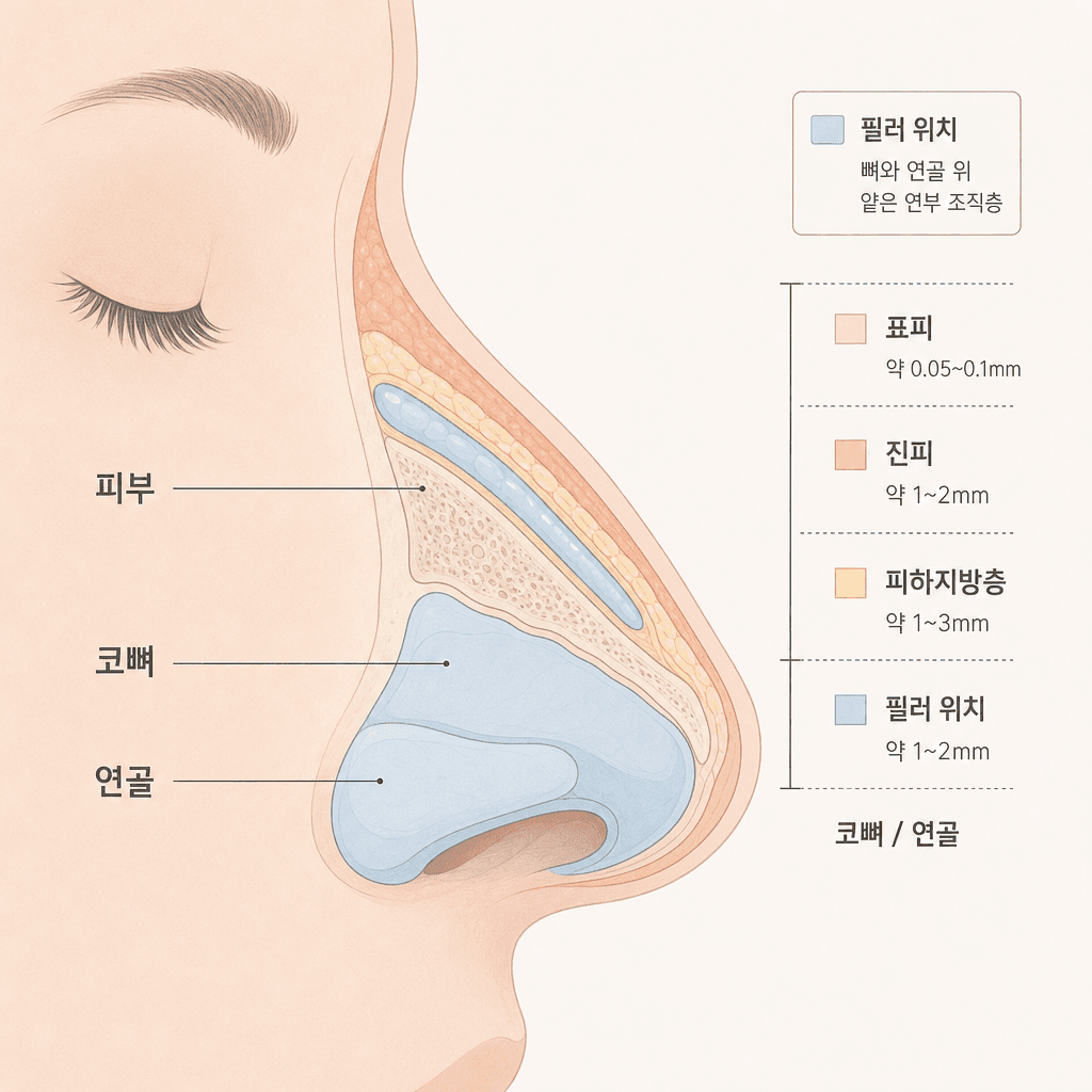 코 단면 — 피부·연골·코뼈 층 구조
