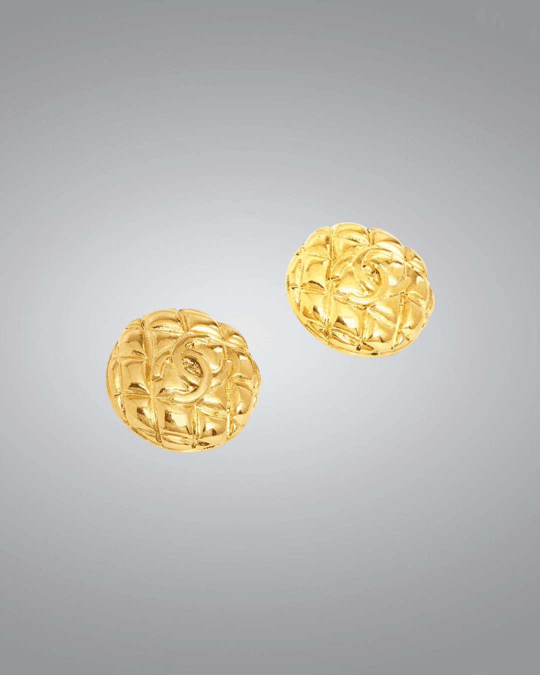 Gold Plated Pre-Loved CC Quilted Clip On Earrings