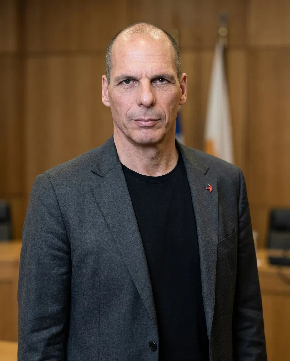 Portrait of Yanis Varoufakis in a neutral political setting