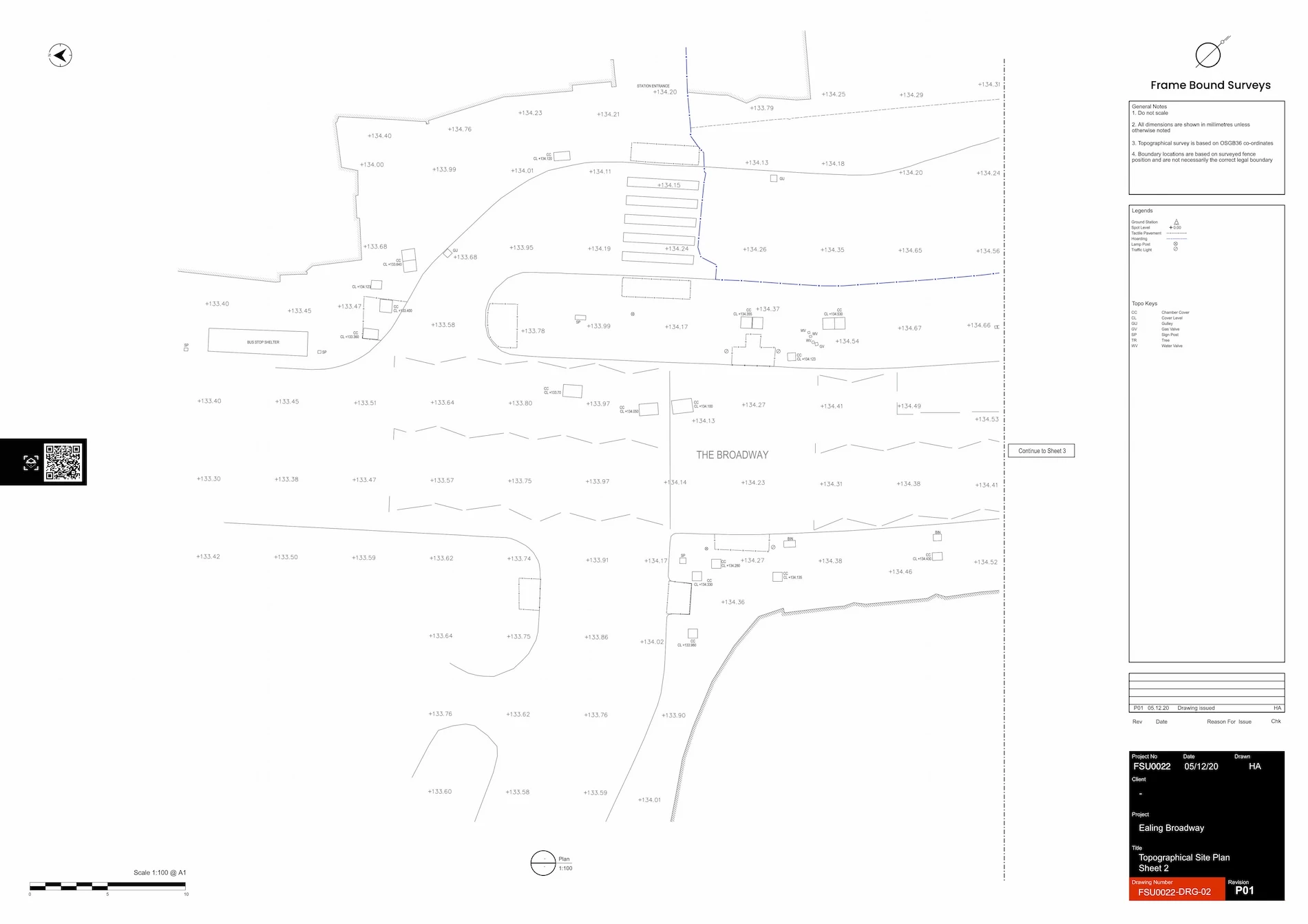 Detailed site survey topographical plan showing spot heights, road layout, and boundaries for construction planning