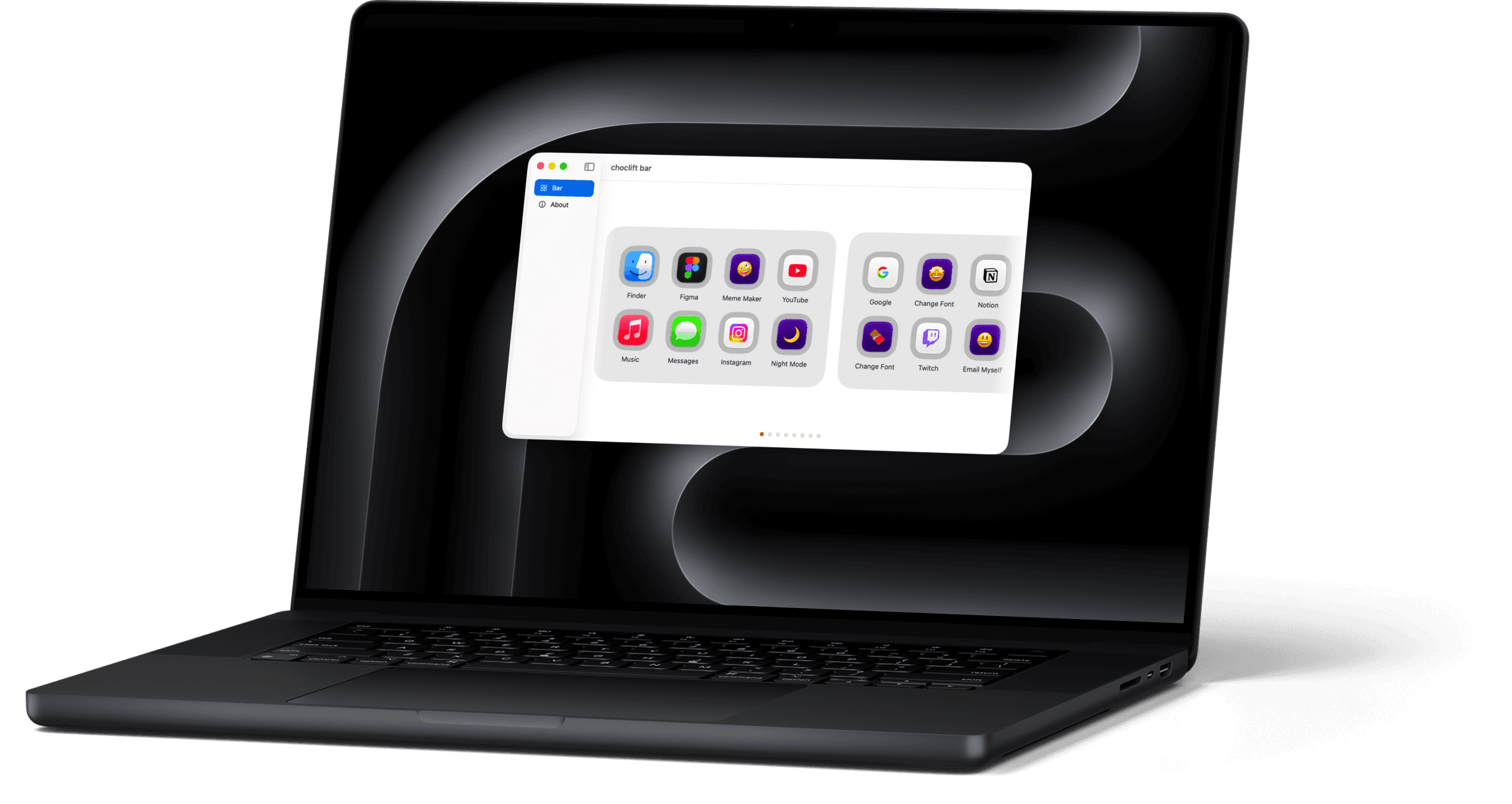 A mockup of choclift installed on a Macbook