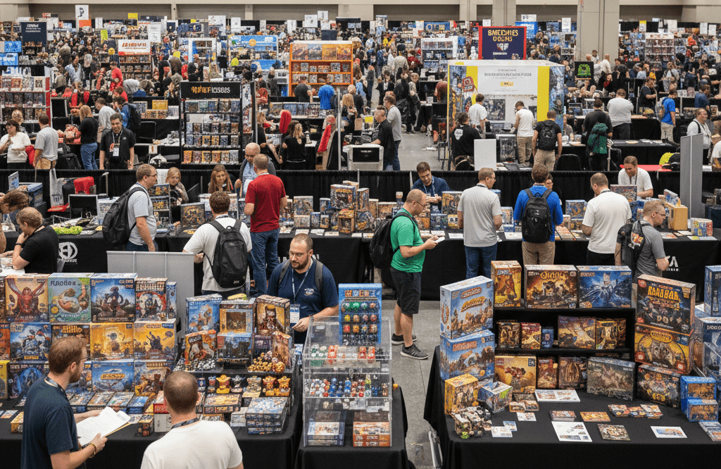Attendees networking at GAMA EXPO 2026 in Louisville at the Kentucky International Convention Center, where Habsy business card scanner helps capture tabletop gaming industry leads.