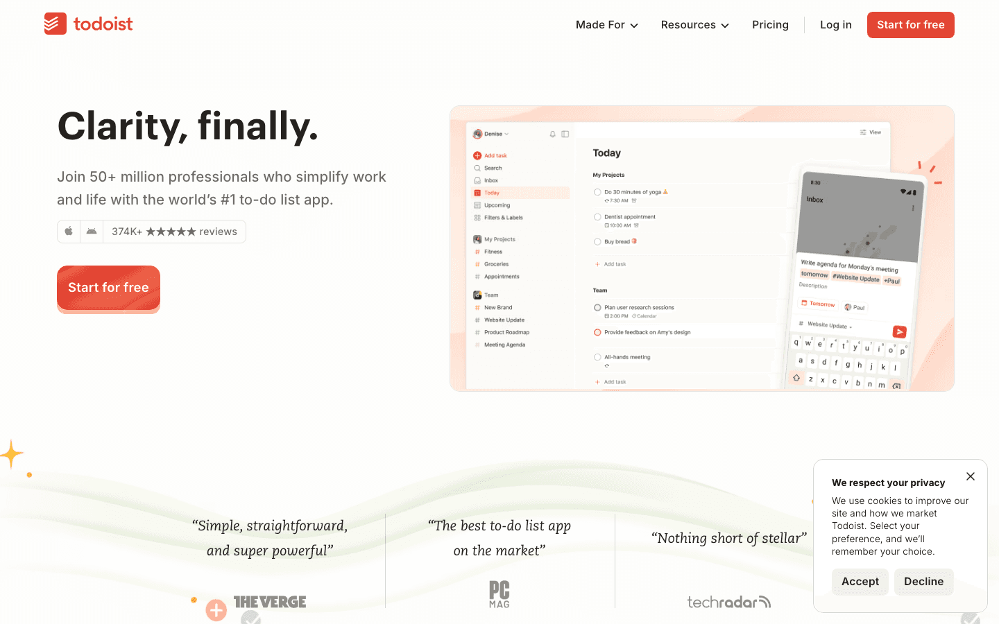 Todoist website screenshot