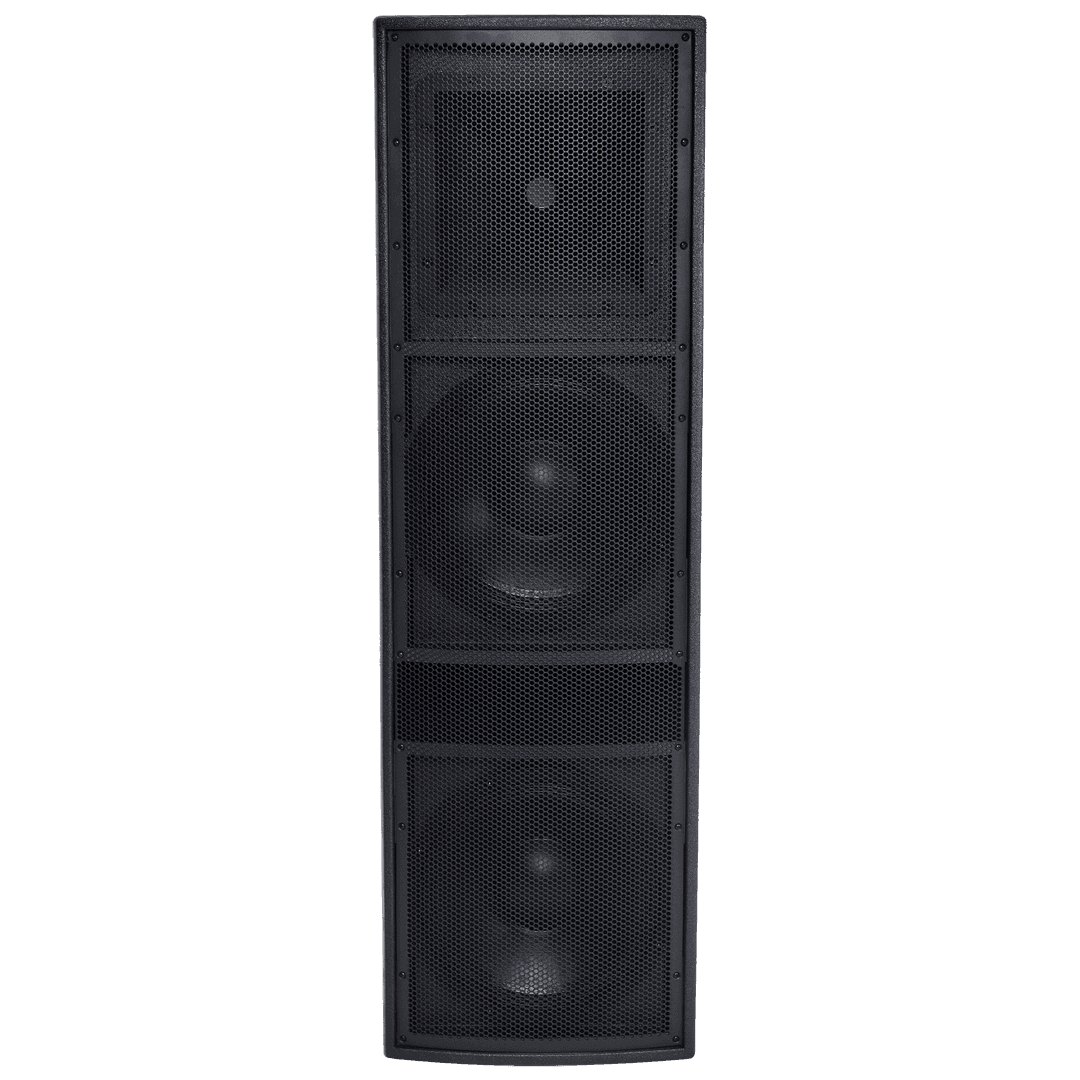 Tall black speaker with three grilles